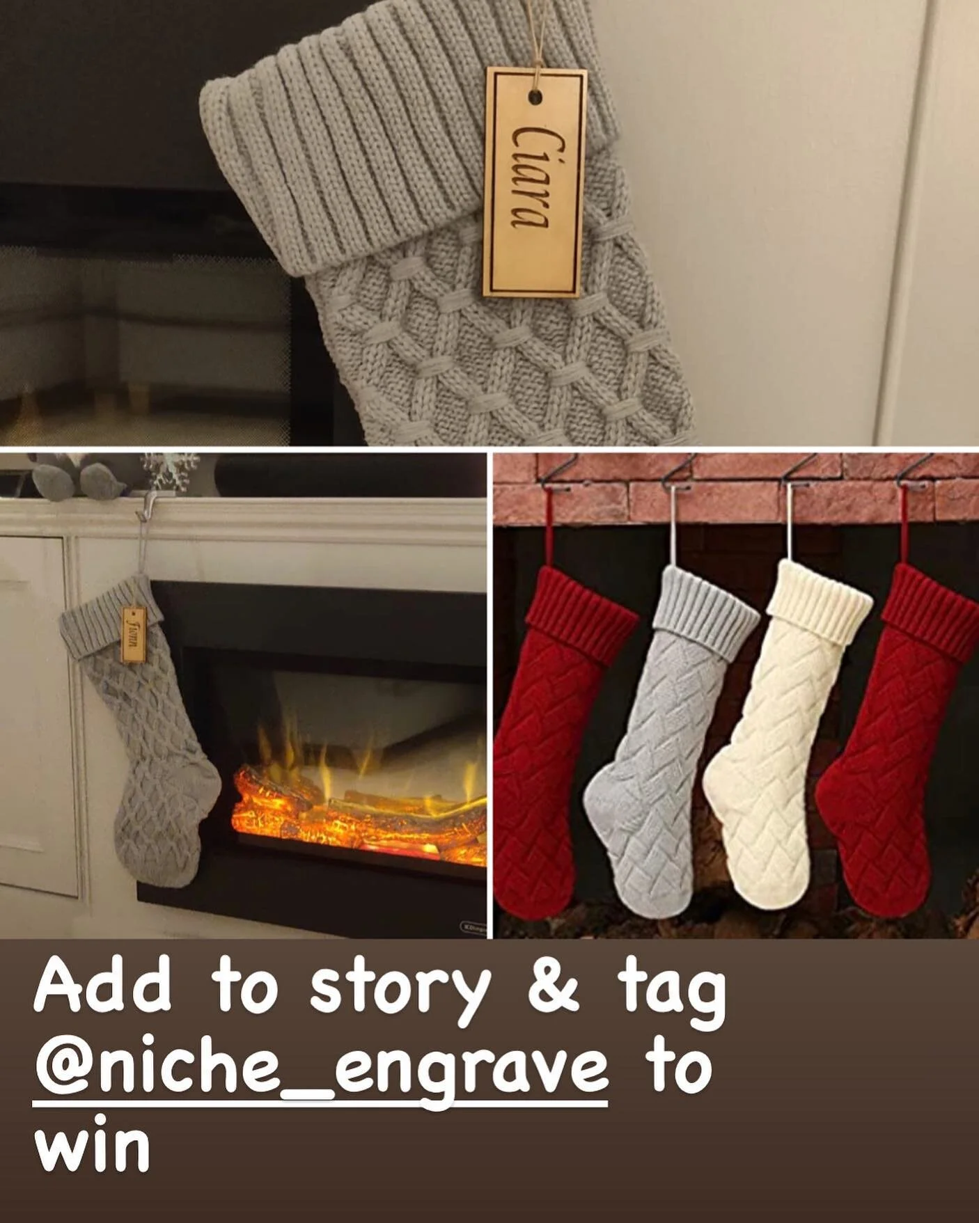 We have decided to go and do a giveaway. What a time to be alive. 

In order to win 2 personalized Christmas stockings, choice of colour and name tags - all you have to do is -
-Share this post in your story*
- Tag us @niche_engrave in the story. 
 
