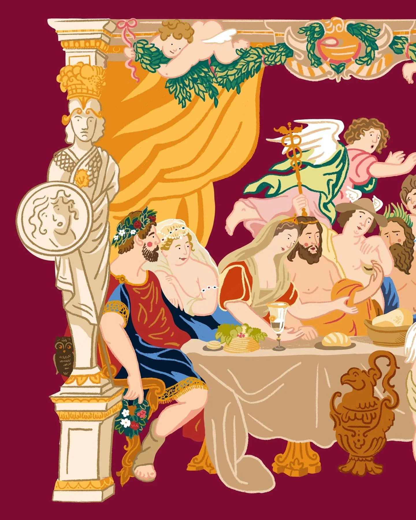Una de las ilustraciones que he hecho para el @palaciogolfinesabajo , id a verlo si est&aacute;is en C&aacute;ceres 🙂y ver&eacute;is el tapiz del que sale la imagen. Cuenta la historia de las bodas de Tetis y Peleo, la &ldquo;precuela&rdquo; de la g