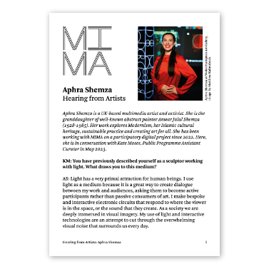 Aphra Shemza: Hearing from artists - MIMA, 2023