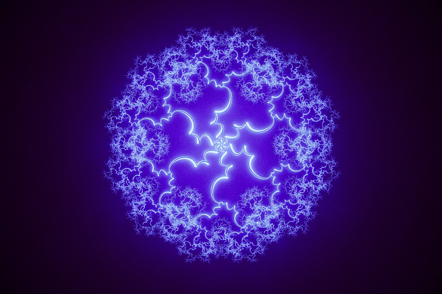 Luminous blue geometric form inspired by Arabic calligraphy, shown in a still from Aphra Shemza's immersive audiovisual artwork shemza.digital roots #1.
