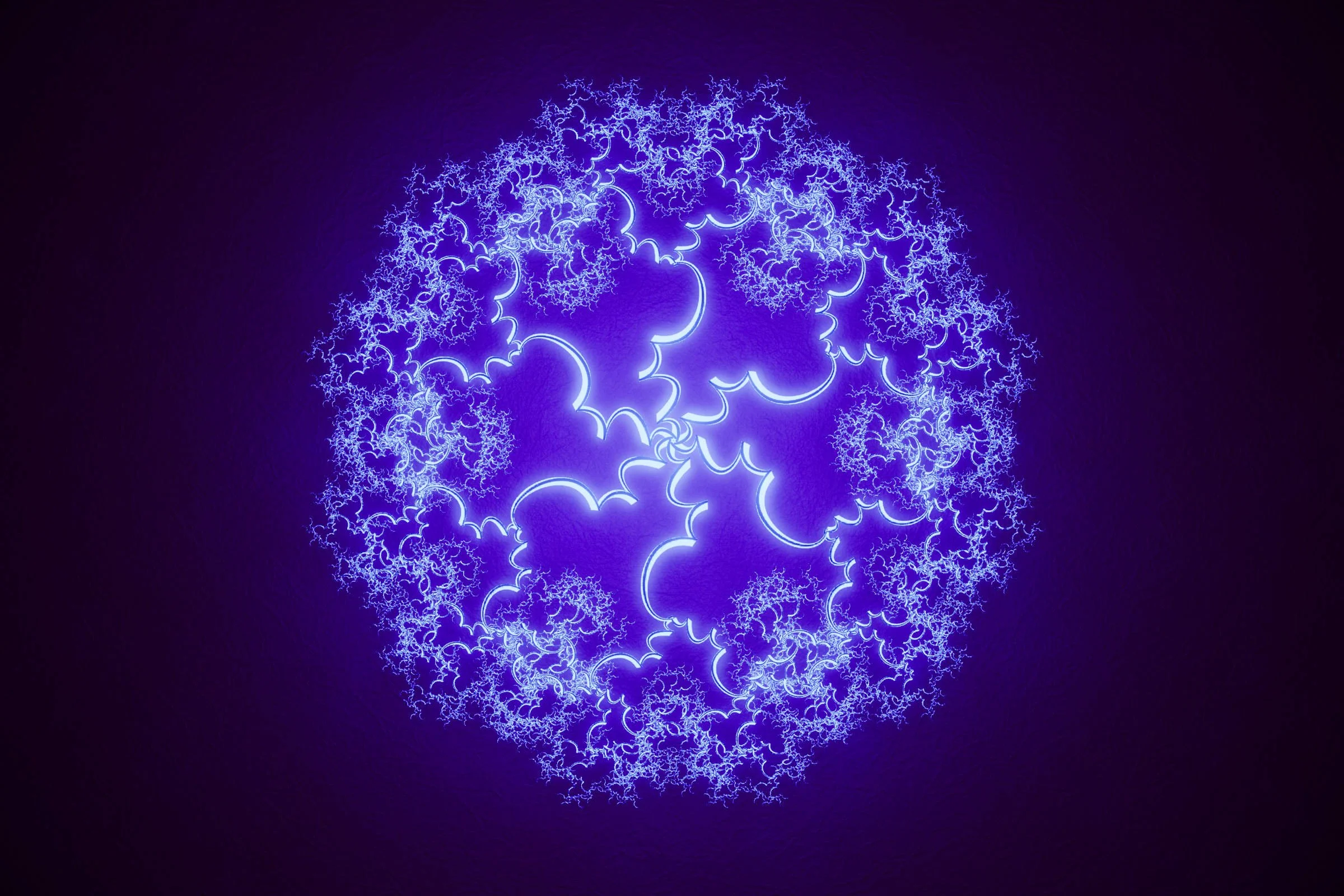 Glowing blue circular calligraphic form from shemza.digital roots #1, an audiovisual meditation artwork inspired by Arabic calligraphy and fourteenth-century botanical manuscripts.