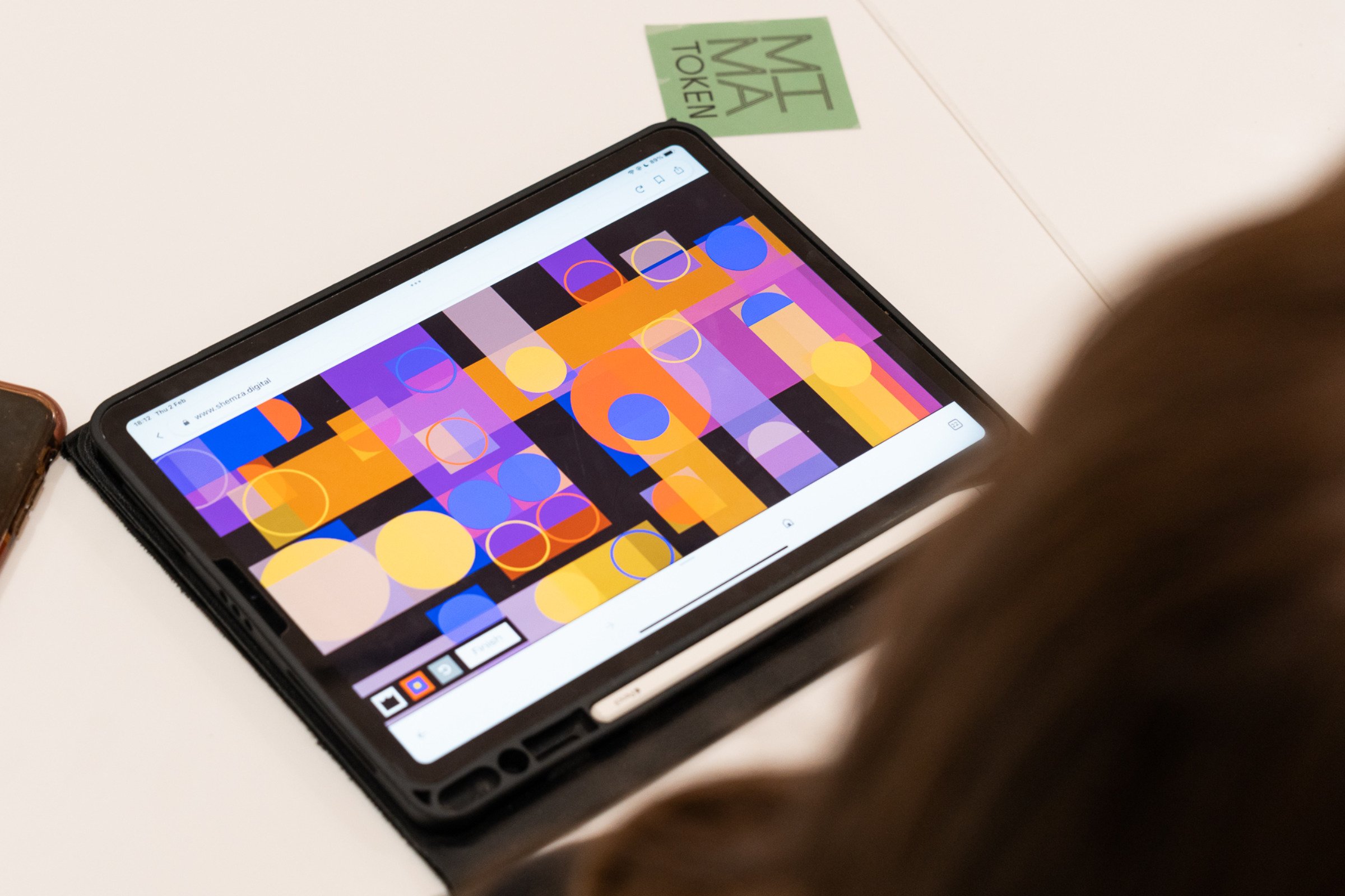 Participant creating a digital artwork using the bespoke painting application developed for shemza.digital #15 at MIMA.