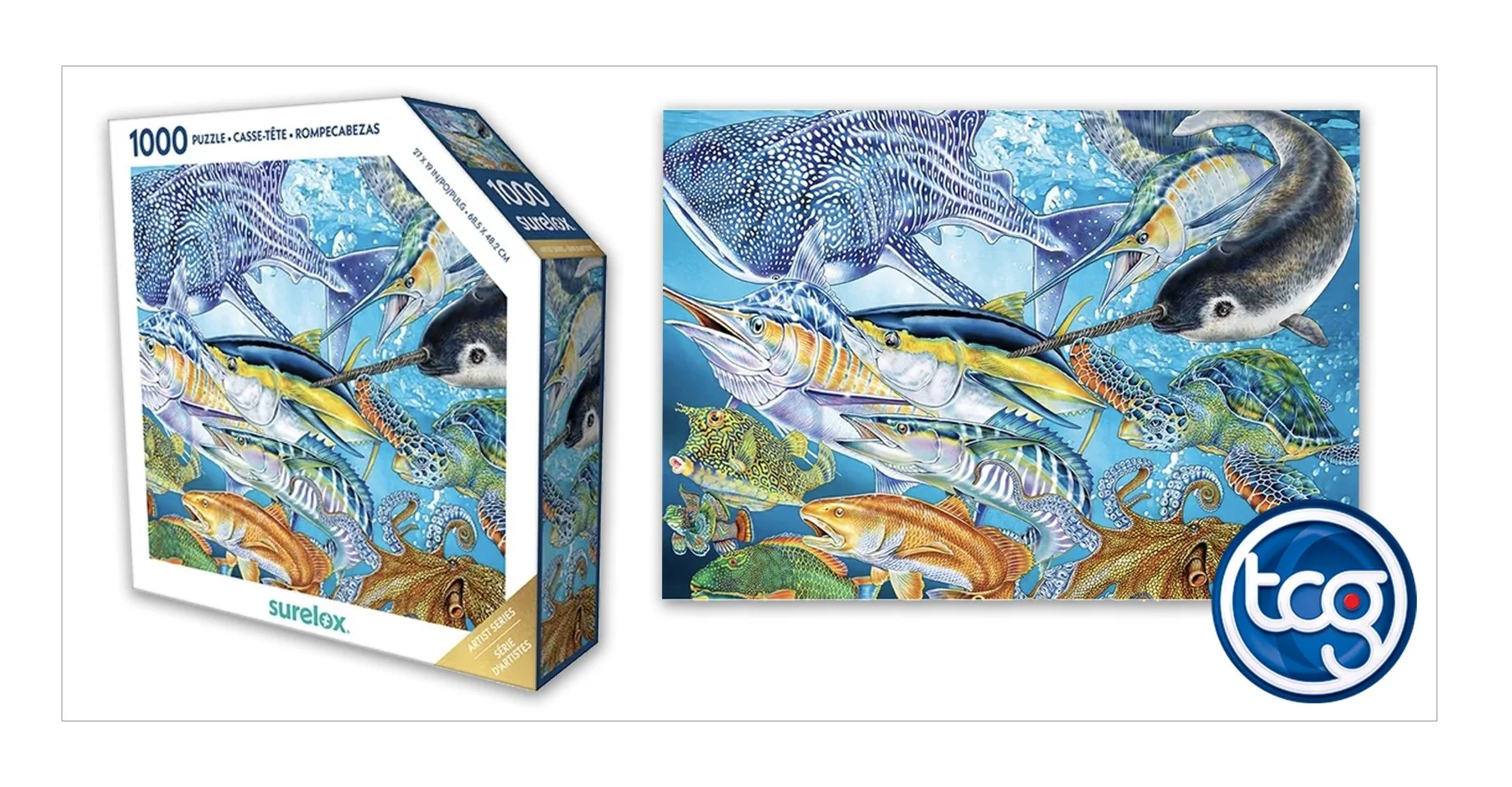 1000 piece Sea Life of the World jigsaw puzzle featuring high-quality Sure-Lox precision-cut pieces.