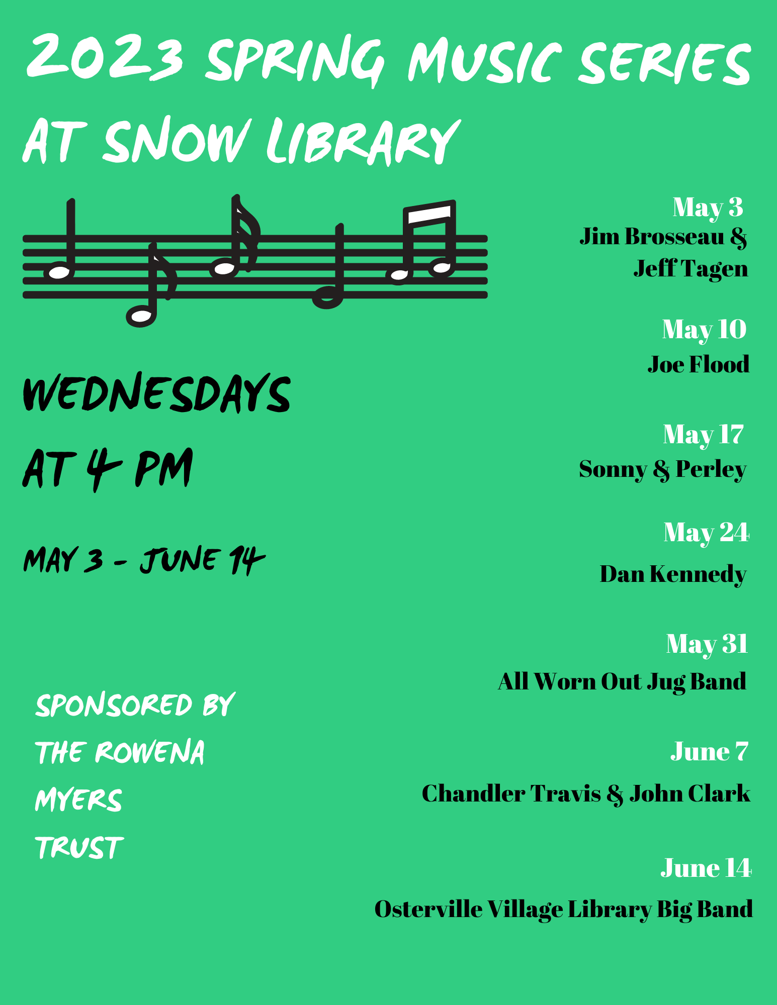 Spring concert series begins May 3 — Snow Library