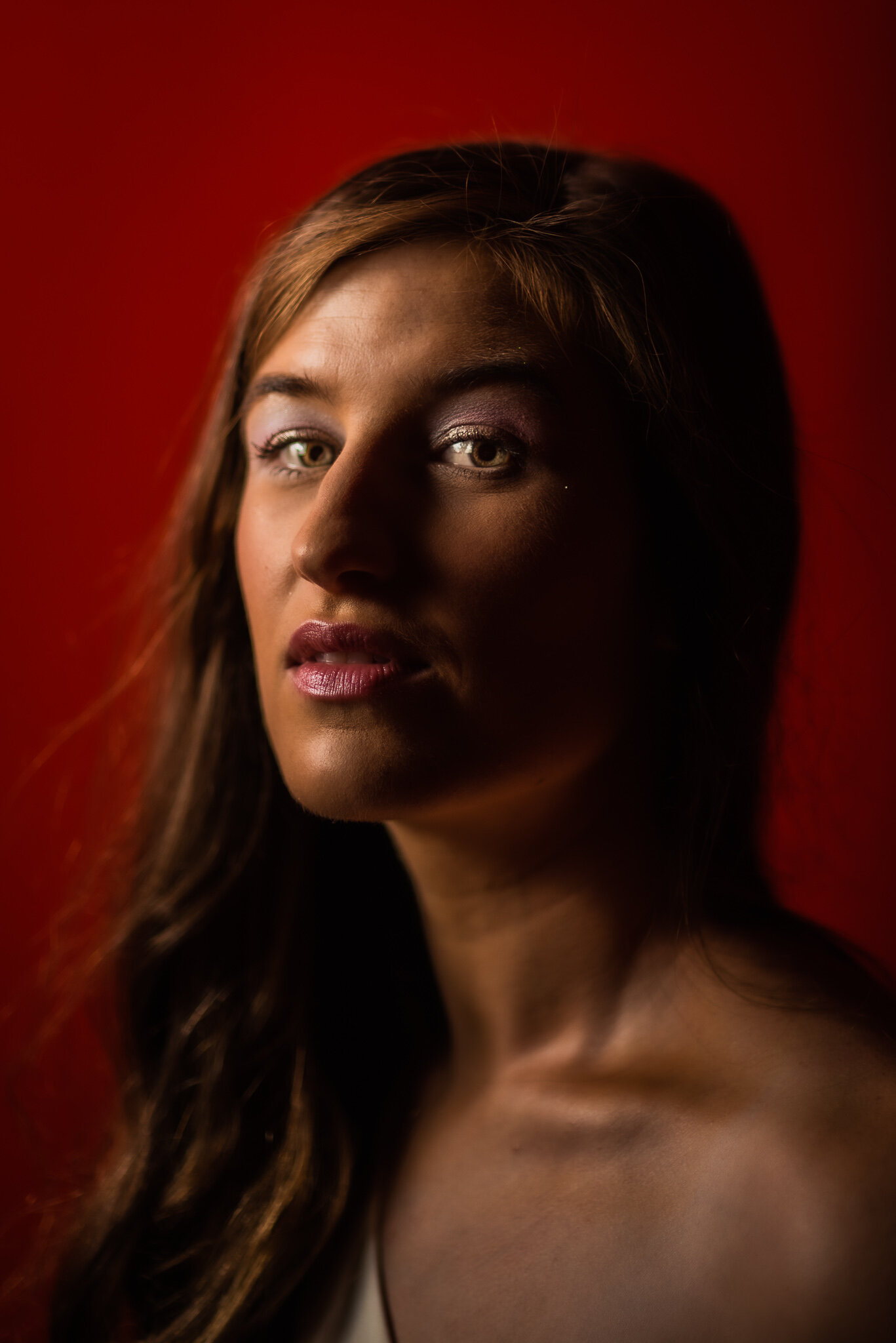 Woman Portrait Red Backdrop