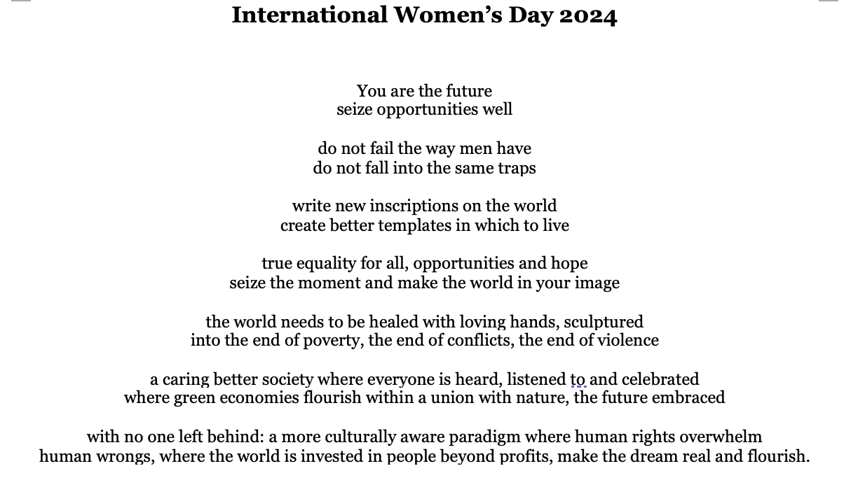 Issue 47 - International women's Month - by Poet Peter devonald