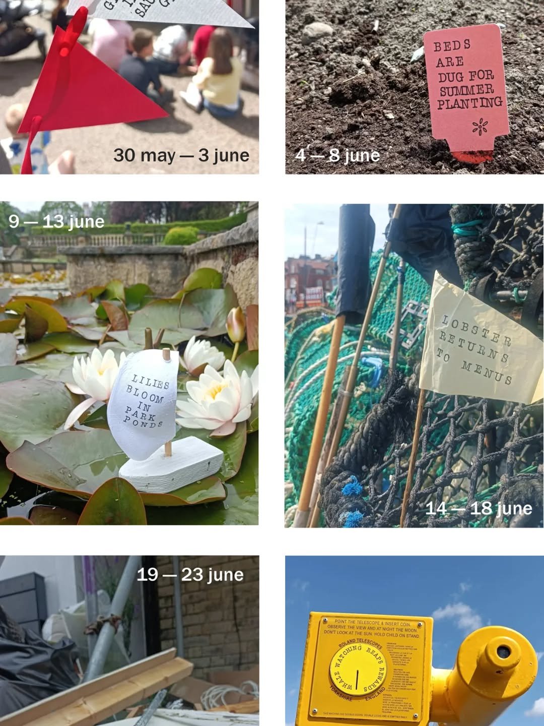 // Issue 63 - The Graffiti Issue //
Artist: Adrian Riley
@electric_angel
Description: A tiny text artwork every five days observing and naming a 'micro season' in the life of the seaside town of Scarborough. Inspired by a Japanese tradition.
The