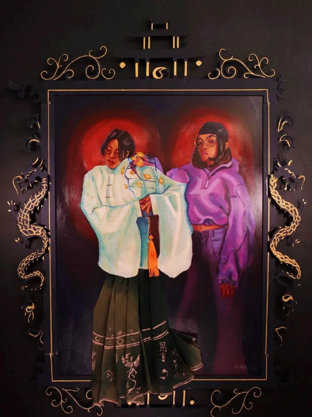 // Issue 64 - Changing Patterns //
Artist name
Obiaje Andrew Ejiga
@obiajes_.art
Description: Lin is a mixed-media work combining oil paint and textiles, inspired by W.E.B. Du Bois’ theory of Double Consciousness. The piece explores themes o