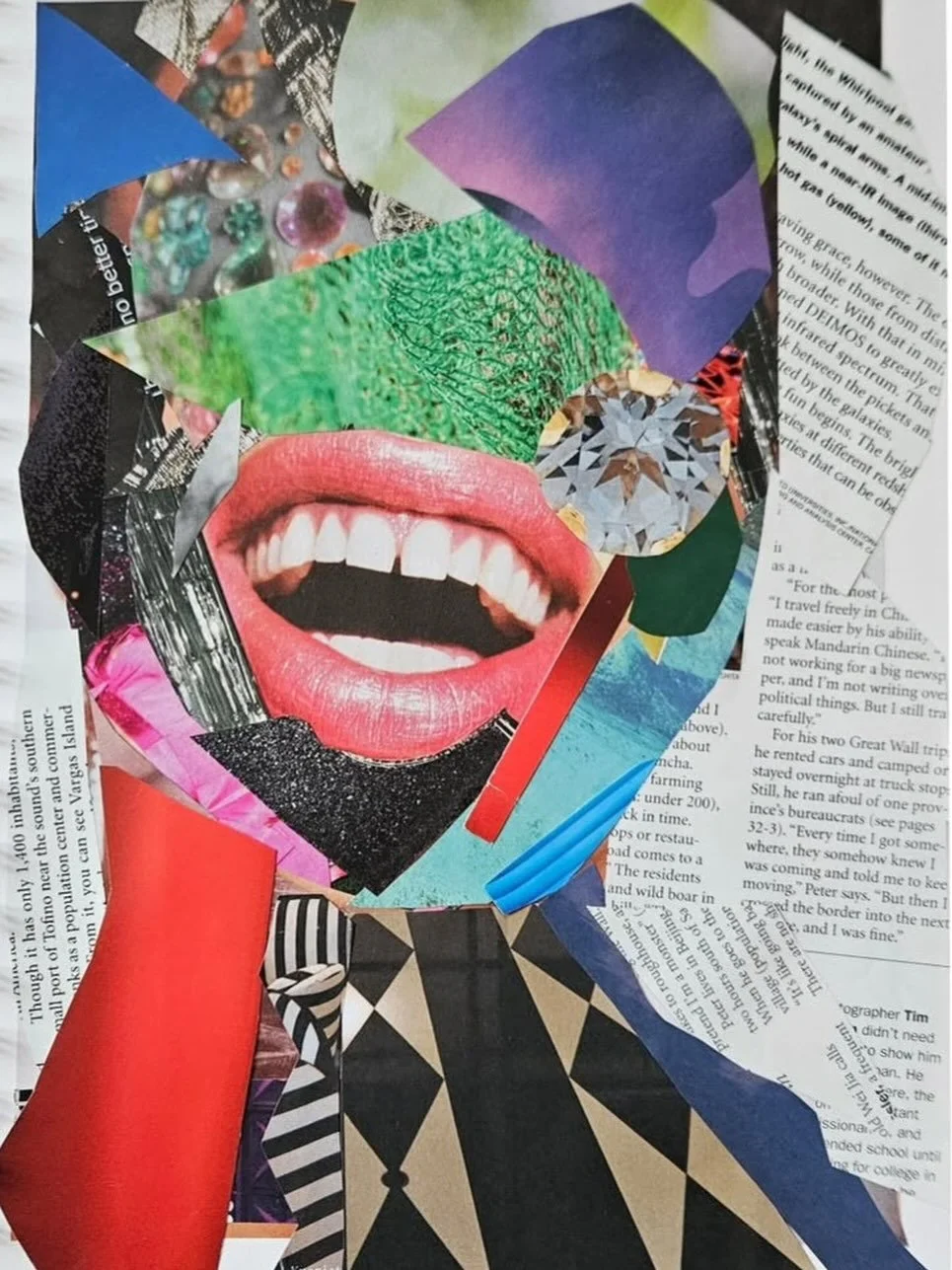// Issue 64 - Changing Patterns //
Artist: Michaela Hall
@michaela_hall_artist
Do it with Jest’ (2024) Analog collage
‘Do it with Jest’ is an exploration of our changing and fluid identities and how we often present ourse