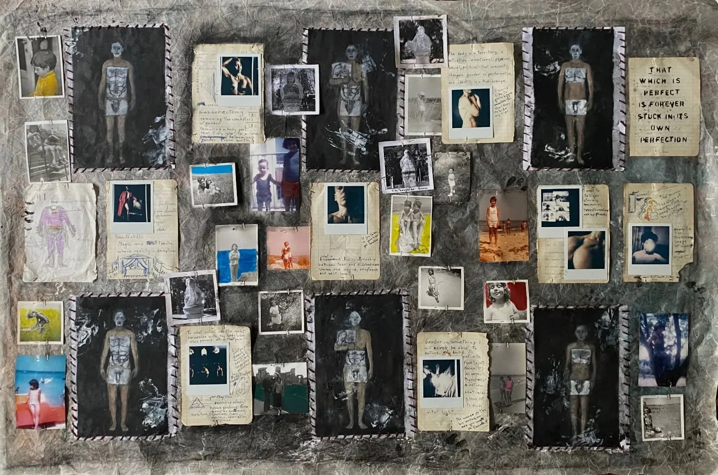 // Issue 65 - Memorabilia //
Artist: Francesca Alaimo
@francescaalaimoartist
https://www.francescaalaimoartist.com
DESCRIPTION: Sewing And Stitching My Storyboard is a snapshot journey through my gender and body dysphoria from my childhood to now.