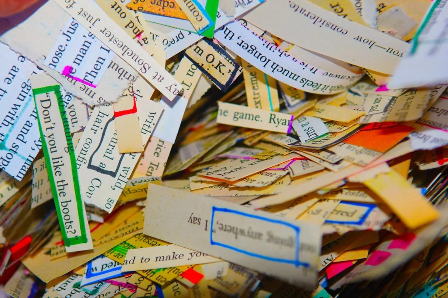 // Issue 65 - Memorabilia//
Artist: The Naked Artist
@suziepindar
www.thenakedartist.co.uk
Description: For the past twenty years, I’ve been gathering words, carefully cut from the pages of old books, and keeping them safe until they are need