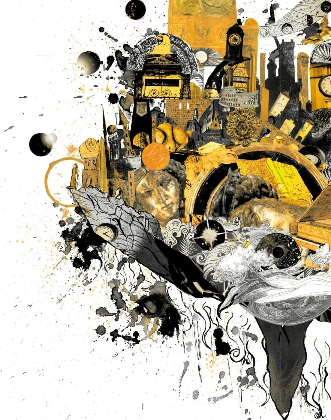 // Issue 71 - Hidden Worlds //

Artist: P. Moshe Shamah

www.studioshamah.com

@art_of_shamah

Carcosa: Everything Within and Without
Description: Mixed-Media Analog Collage, 50x40 cm, Found Material, Japanese Watercolour and Gold Leaf Paint, Bombay 