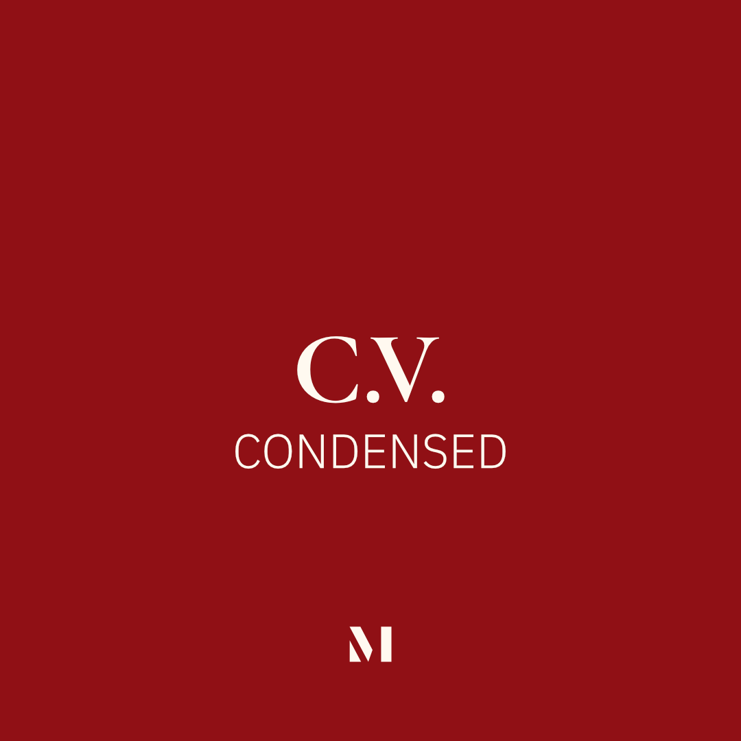 [Image Description: A square burgundy graphic with  "C.V. Condensed" written in ivory.]