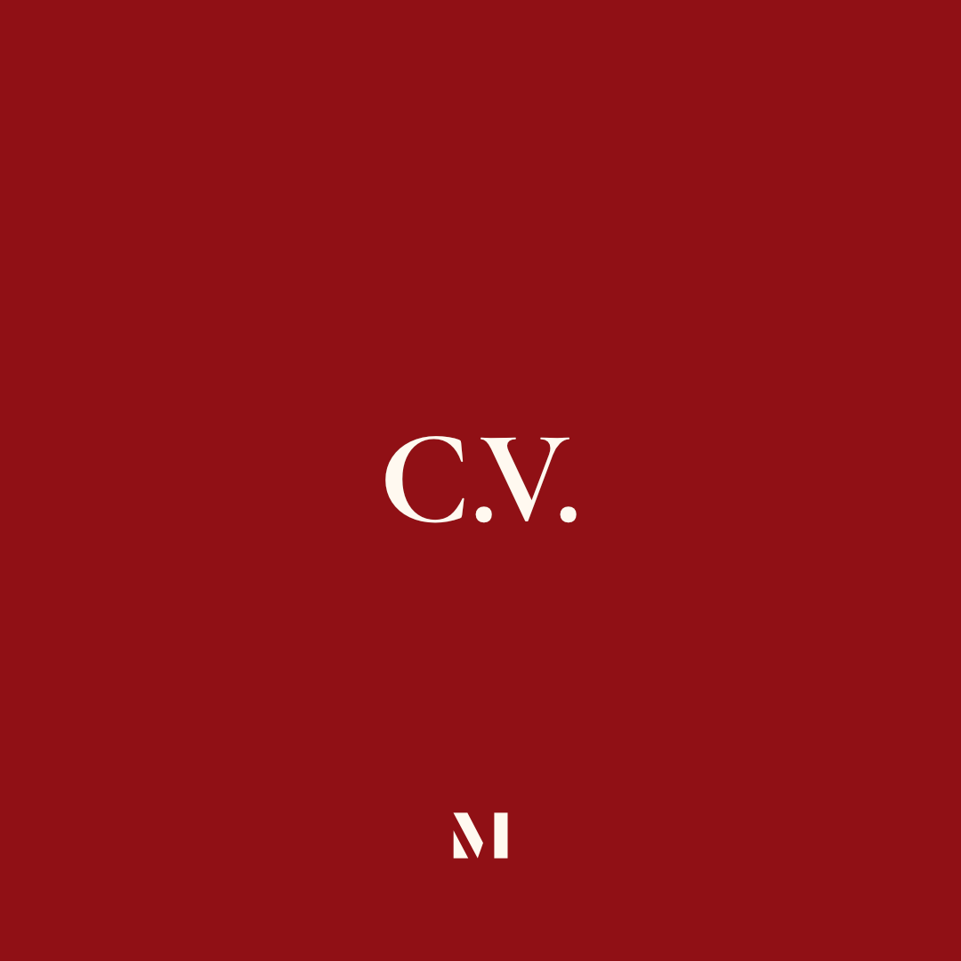 [Image Description: A square burgundy graphic with  "C.V." written in ivory.]