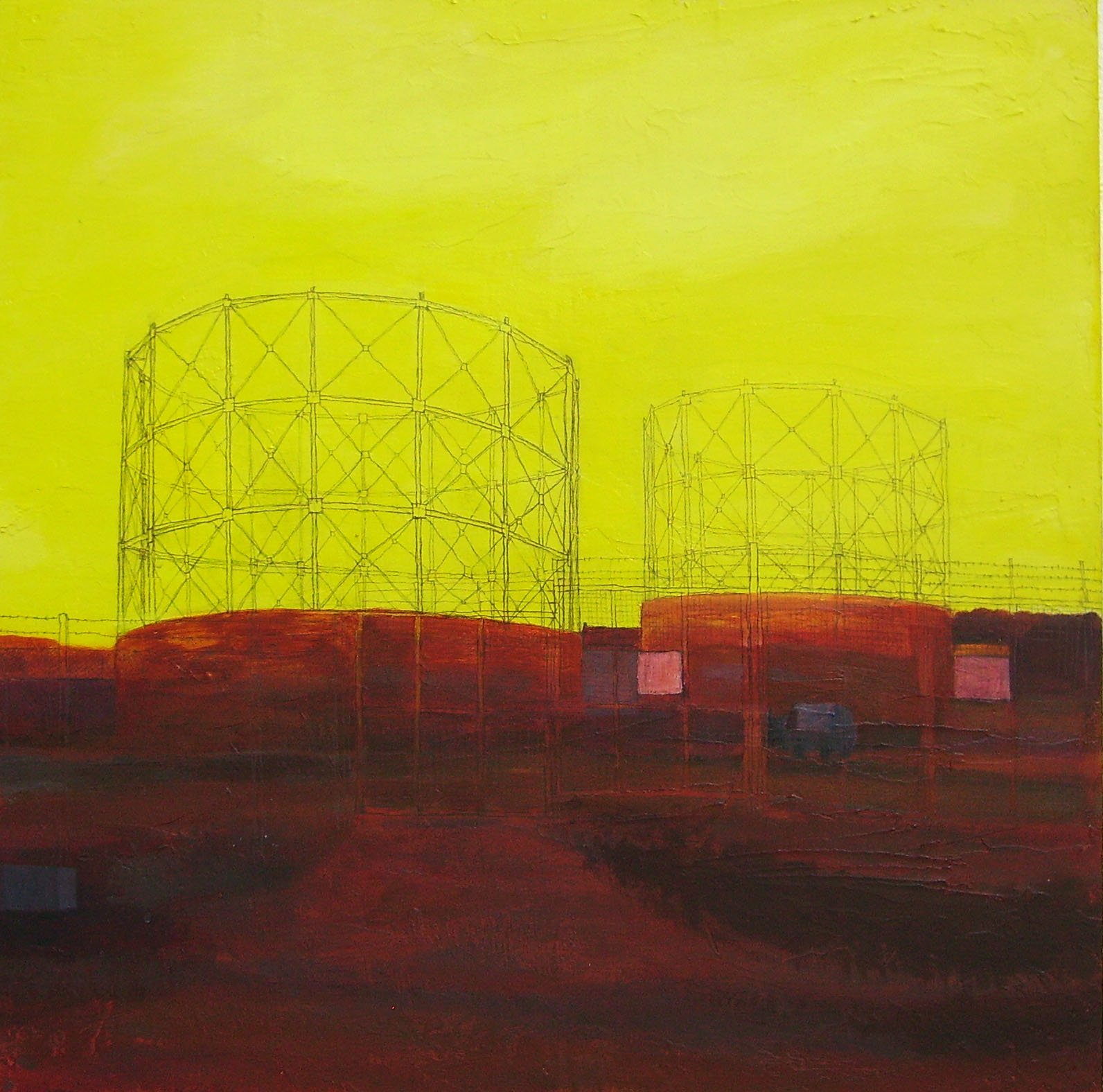 Gas Cylinders at Weston. 60 x 60cm. Acrylic on ply. Sold