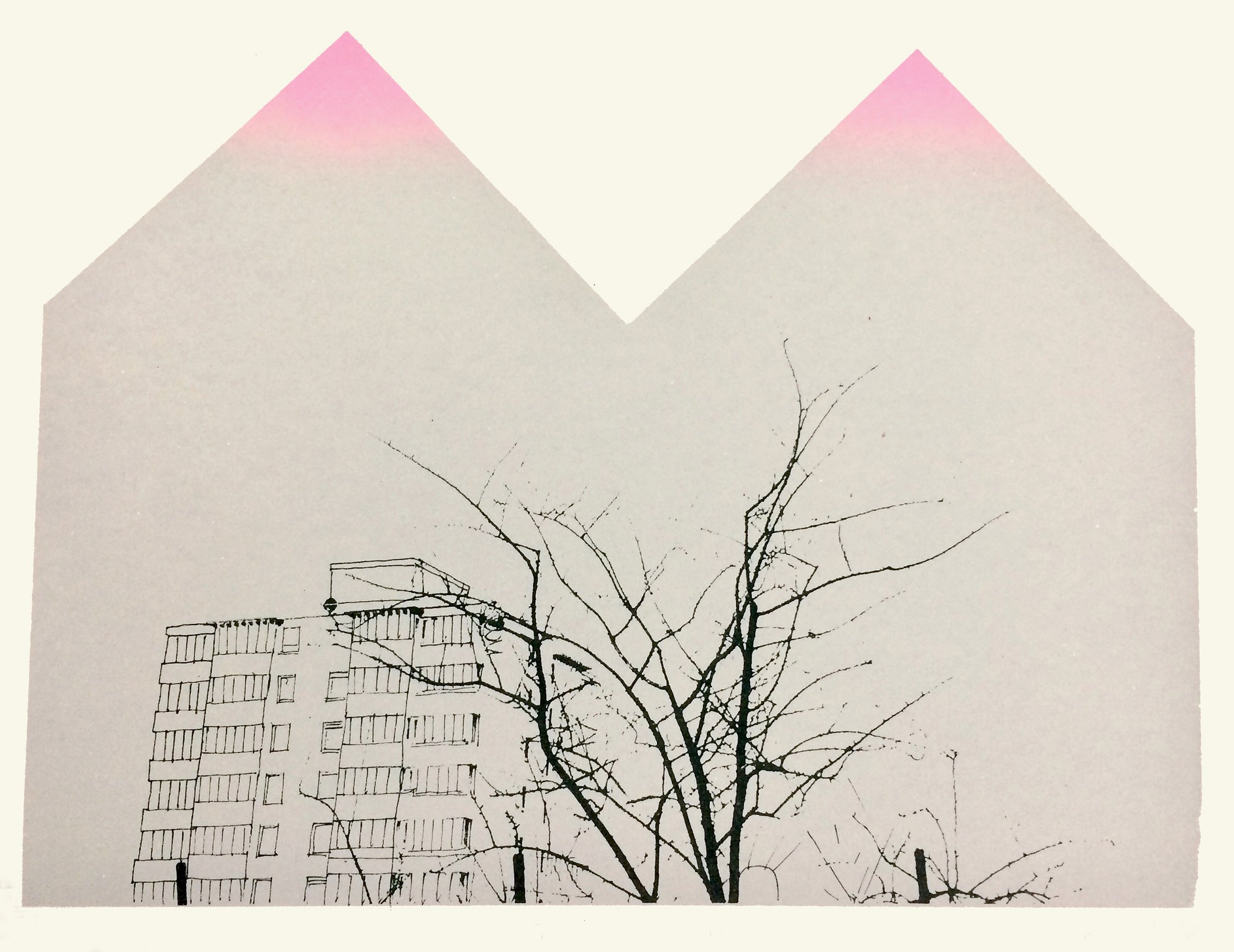 Twin Gables (pale). Screenprint. 30 x 42cm. £50 unframed