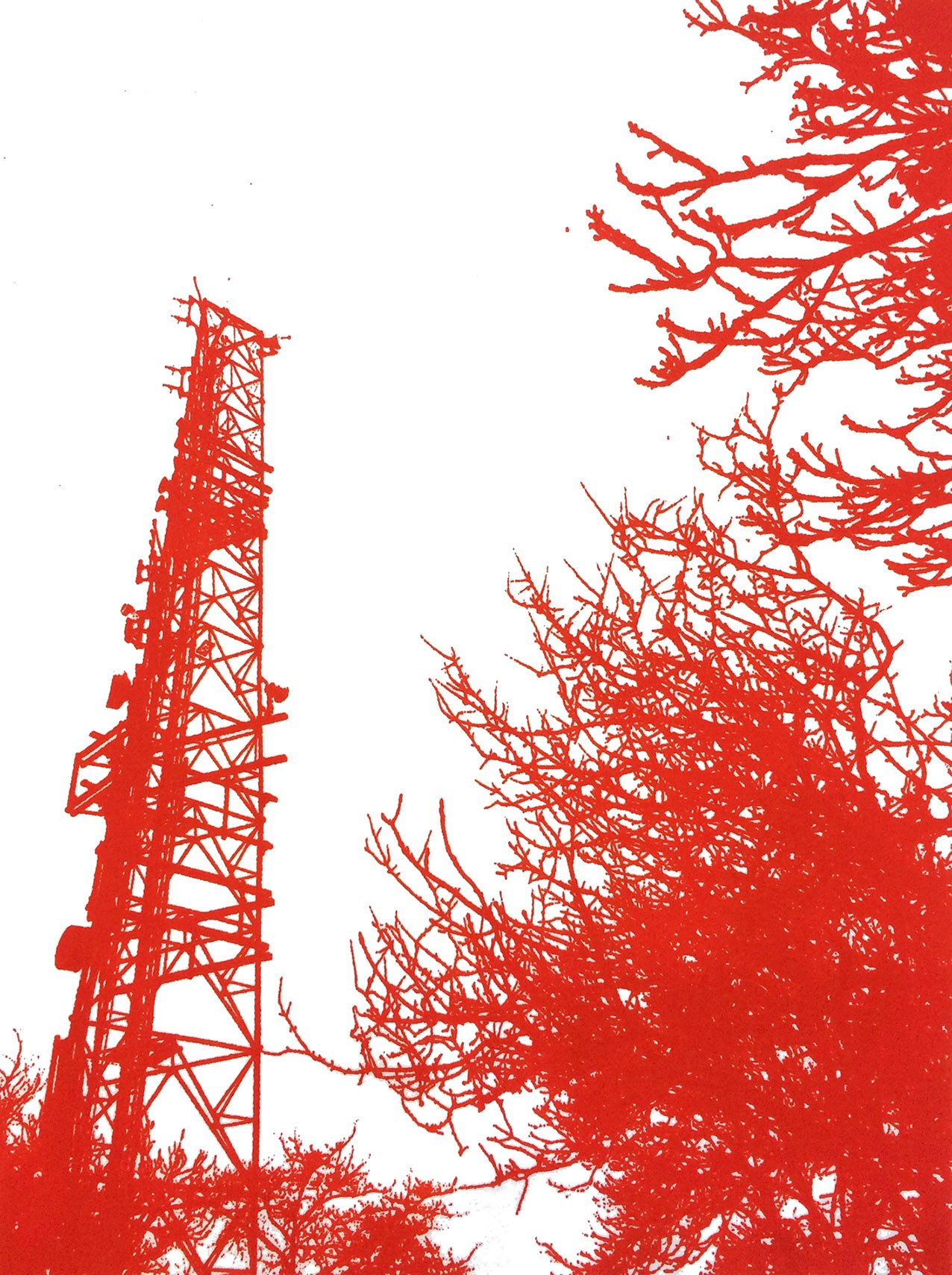 Phone Mast (red). Screenprint on fabric. 30 x 42cm. £50 unframed
