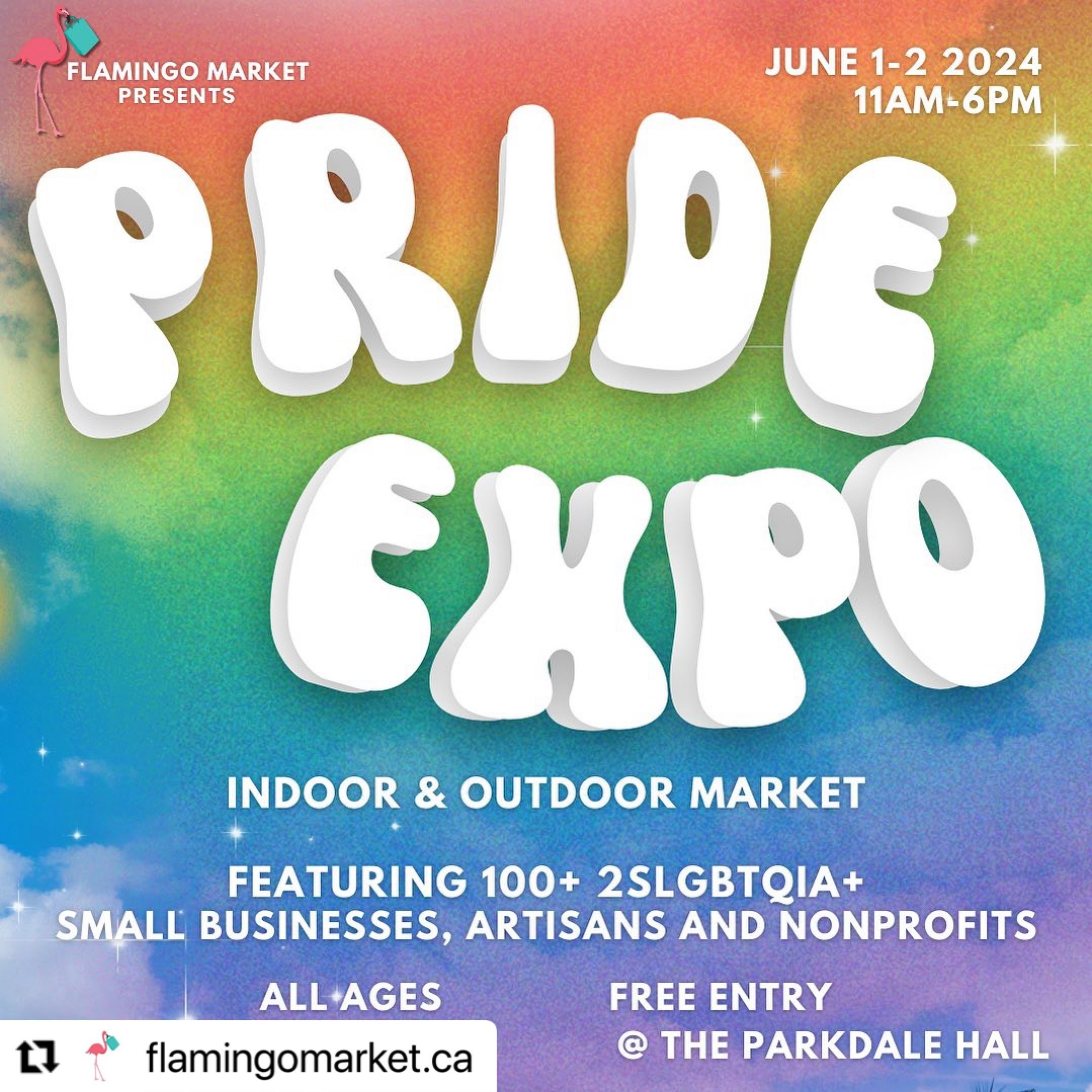 I&rsquo;ll be vending Sunday June 2nd at the Flamingo Market @theparkdalehall 🦩🌈 Pride edition! Come check out over 100 2SLGBTQIA+ artists and vendors from 11am-6pm. Including me 🥳

More info @flamingomarket.ca 💕