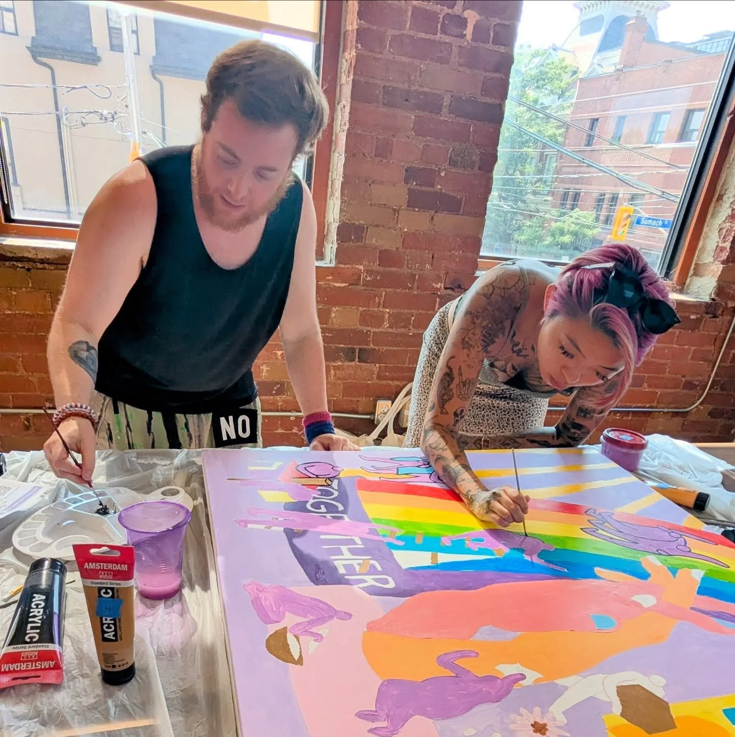 What a beautiful experience @friendsofruby.ca with @thriveyouthcan co-facilitating a paint-by-numbers drop in with 2SLGBTQIA+ youth. This spectacular painting was designed by @emmytran and @mixt.paints 🌈 🎨 ✨ and will be hanging on the wall of Frien