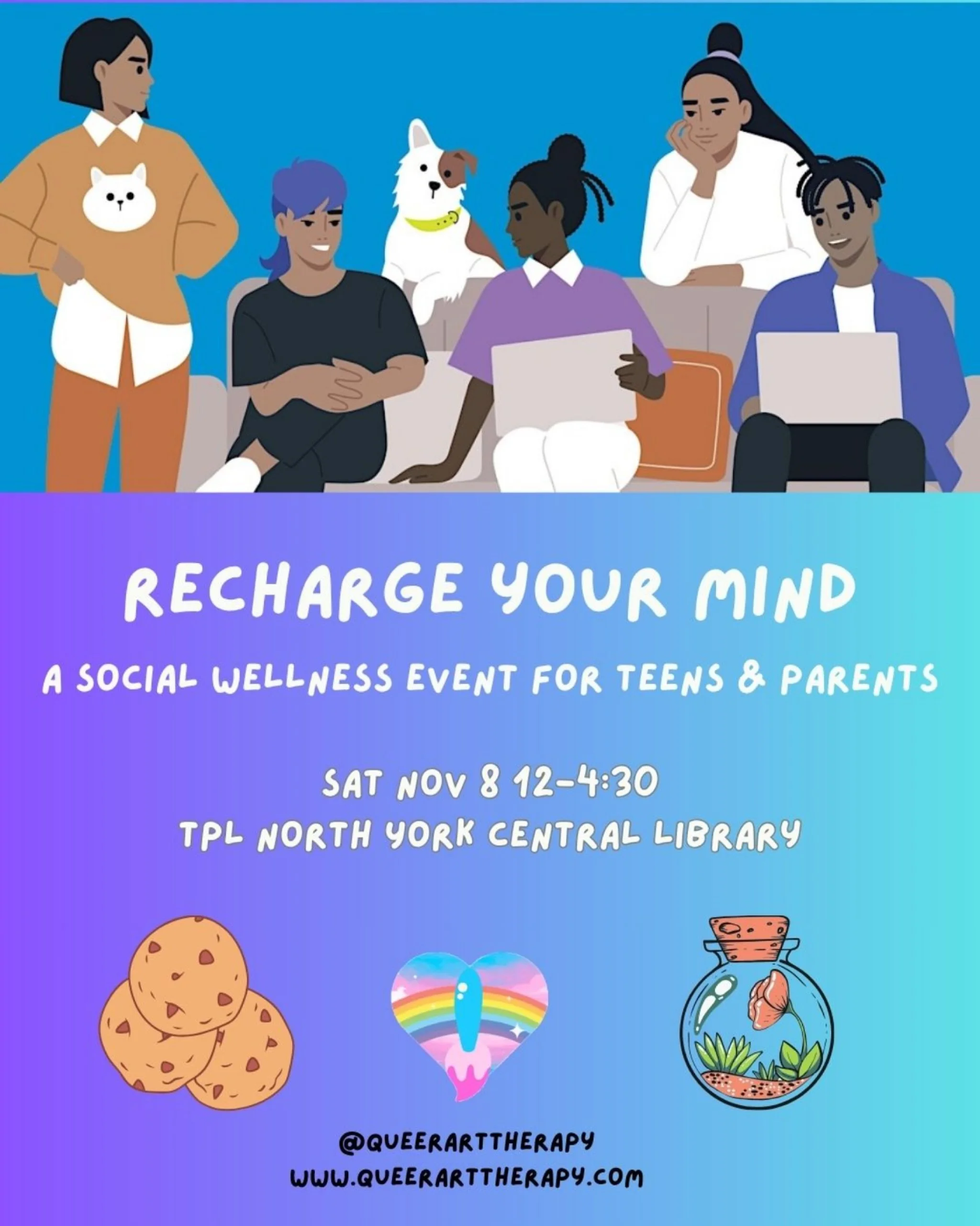 Celebrate teen wellness with Toronto Public Library through creative workshops, therapy dog visits, and meaningful connections in a fun and supportive space. Free registration on eventbrite (link in bio) 🌱 

Me and @antopunfu will be facilitating mi