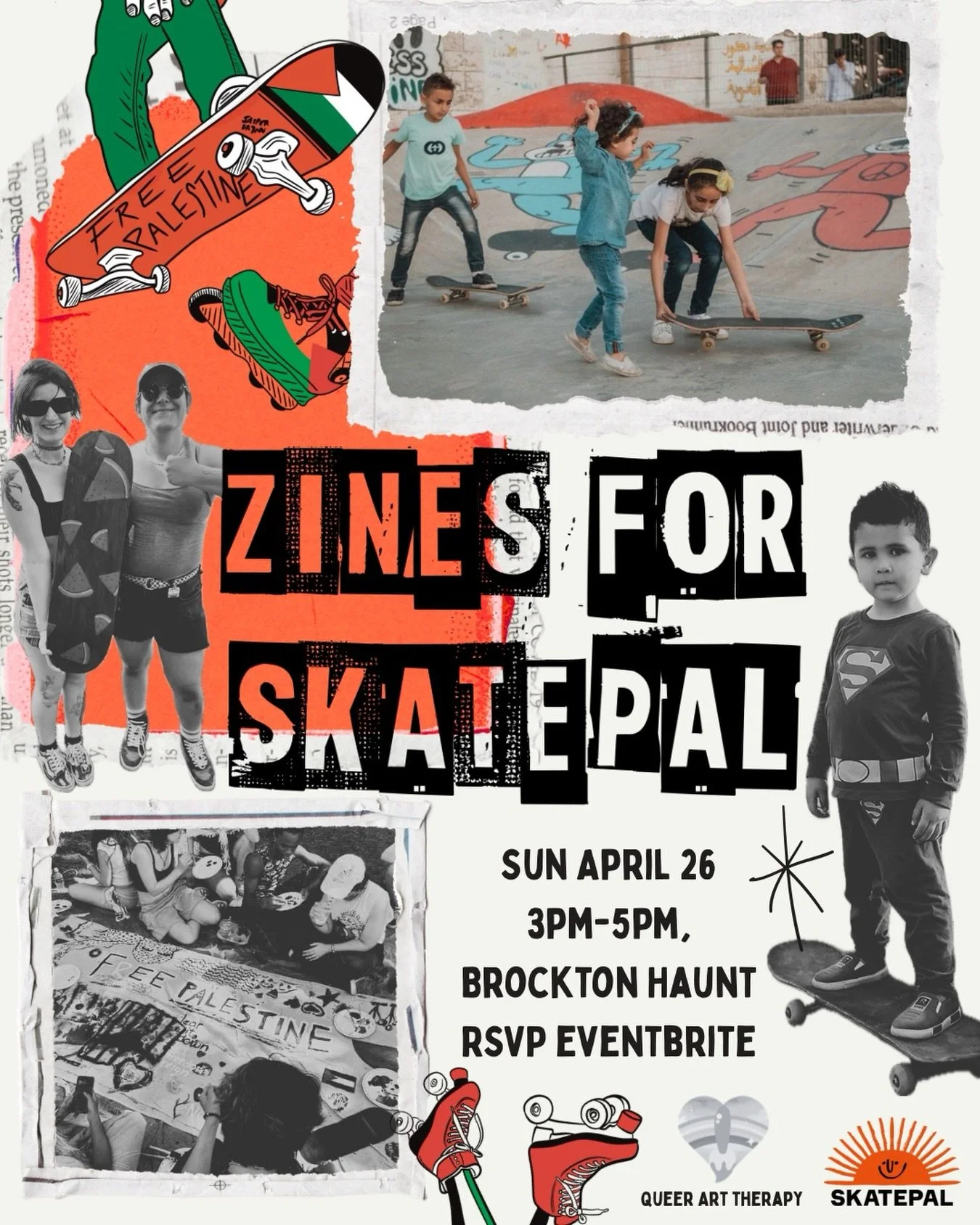 Support Skatepal by making a community zine! For skaters, punks, artists, rebels, activists, and anyone who supports the cause. All ages!
No art experience is required&mdash;come to get creative, meet friends, have a drink, enjoy the vibes. Link in b
