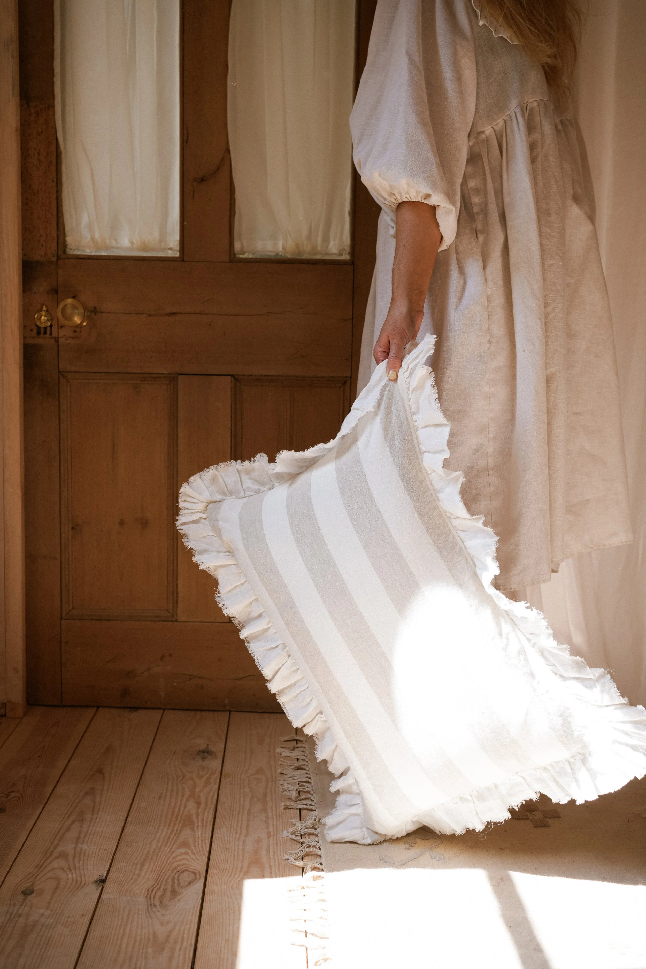 The Brighton Pavilion Raw Edge Linen Cushion - Taupe