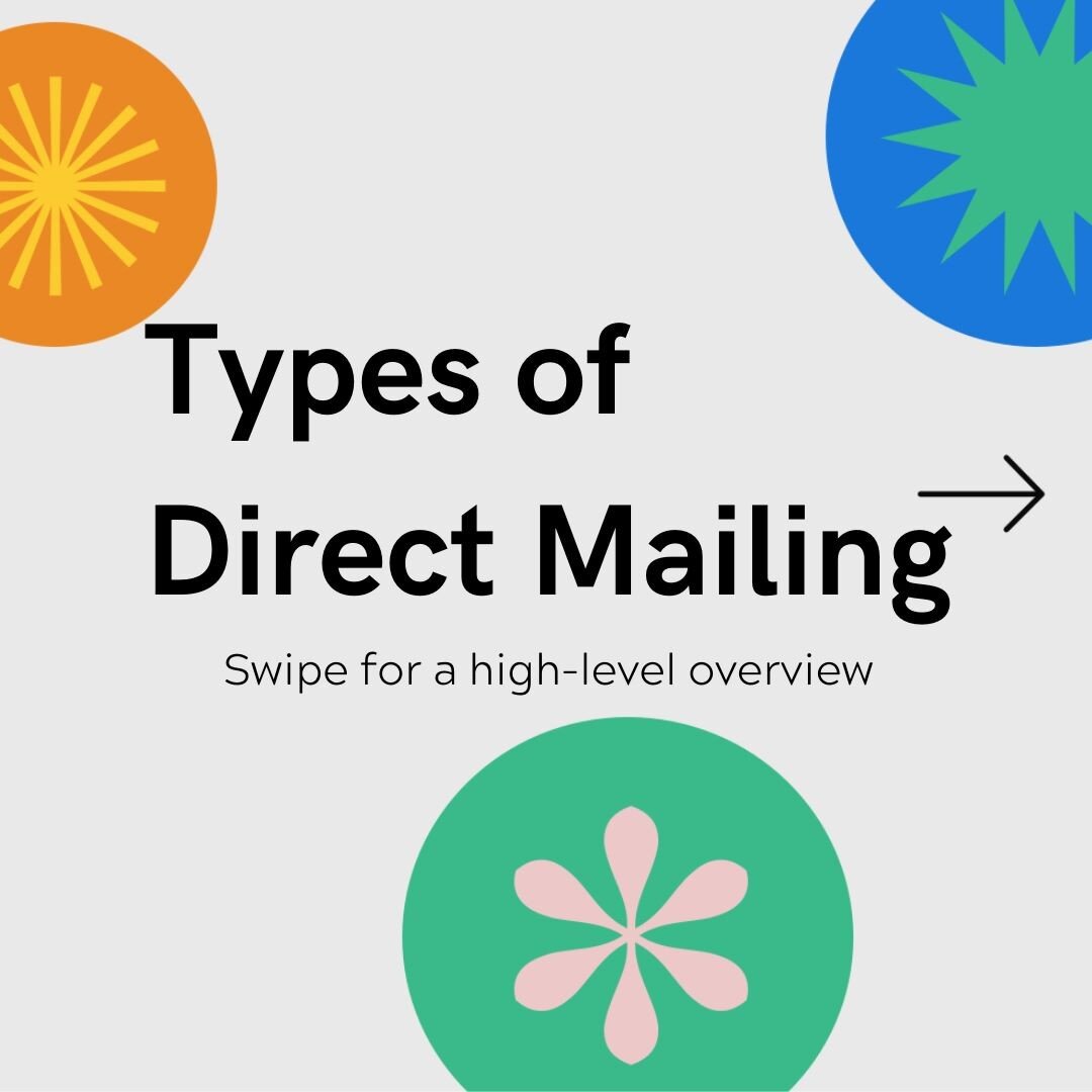 Lesson 1: Types of Direct Mail ✉️

Direct mail or snail mail starts with your audience. Once you pinpoint the &ldquo;who&rdquo; then you can focus on your messaging. To help you frame the narrative, here are definitions of types of direct mailings co
