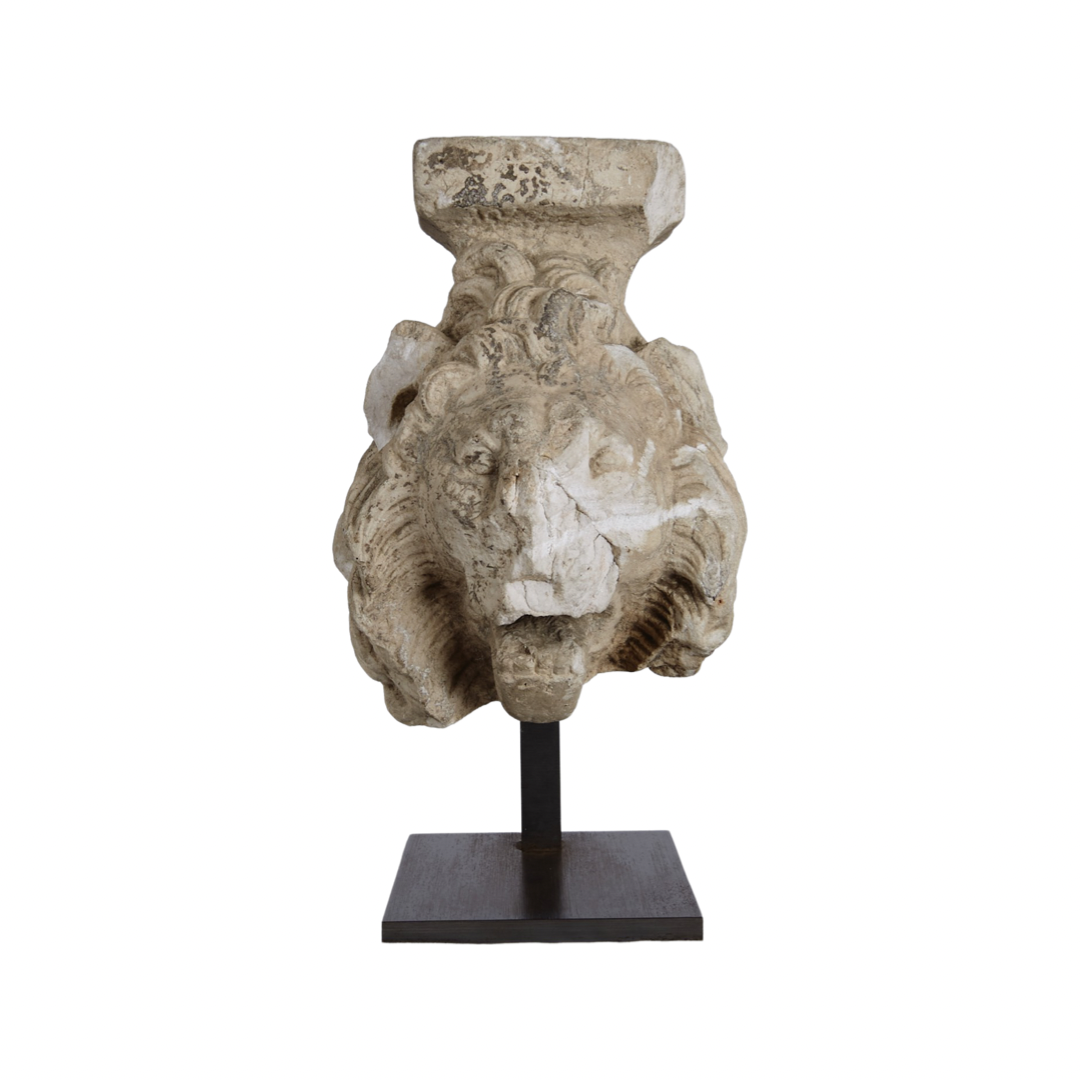 Ancient Roman Marble Lion Head Terminal Sculpture