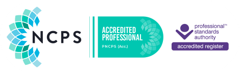 logo of NCPS National Counselling and Psychotherapy Society showing accredited professional status