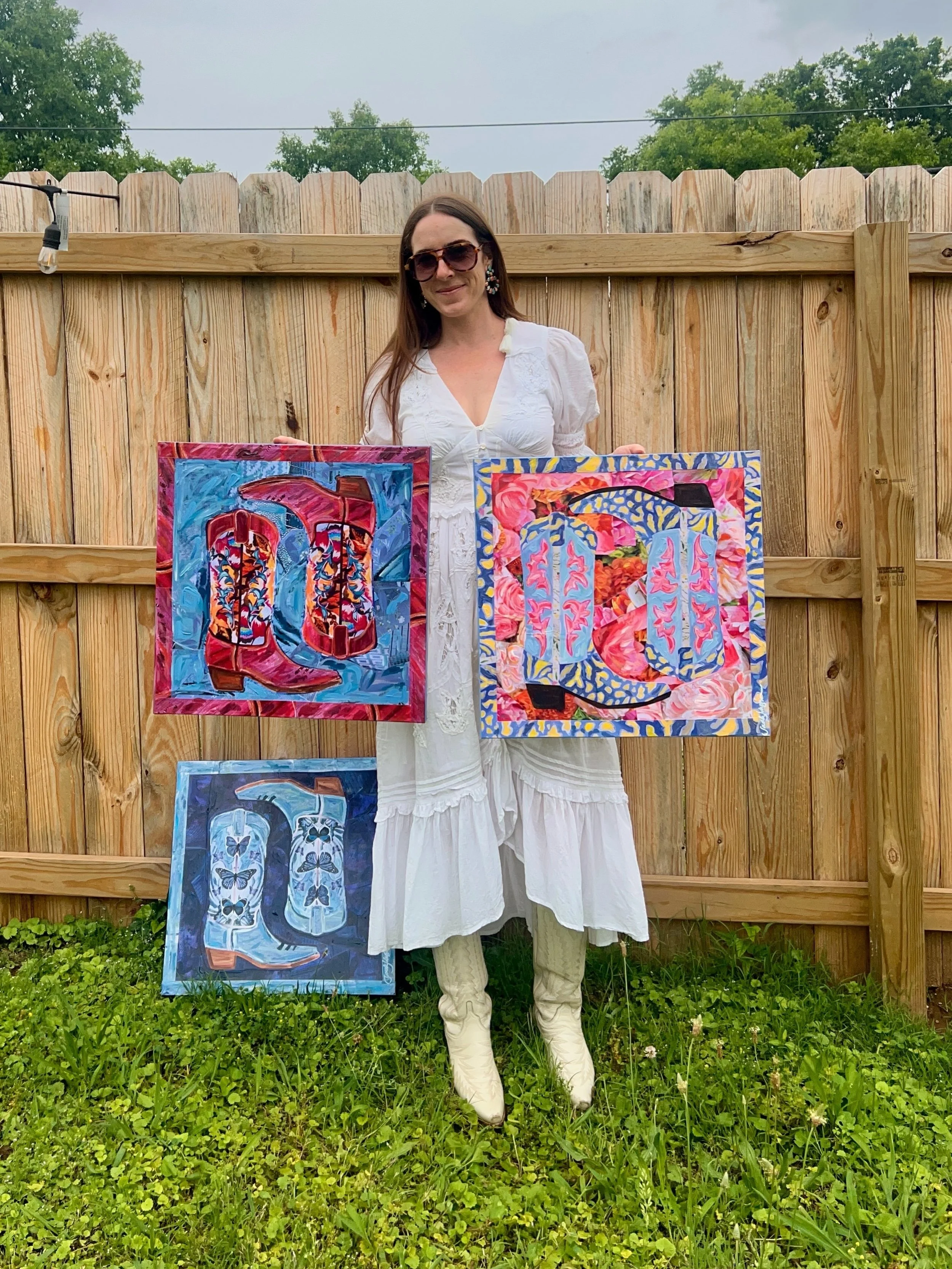 Going - GONE! Well before I could catch my breath (so much going on bts) and post about this incredible show, all THREE of my newest 20x20 Step Into Boots original pieces sold out!!

But not to worry, I am painting new ones that will be available at 
