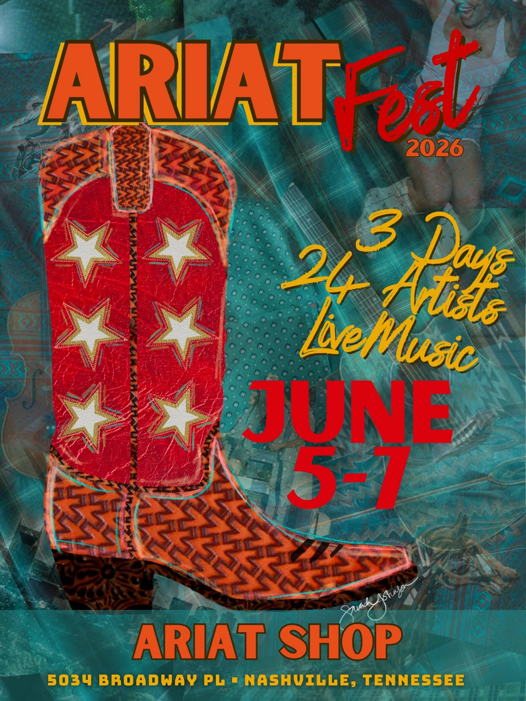 SO excited to announce an incredible brand collaboration with @ariatnashville &amp; @ariatinternational for their @cma &amp; @cmamusicfestival Fest events! I created a custom poster for their socials and in store signs. 

It was great incorporating A