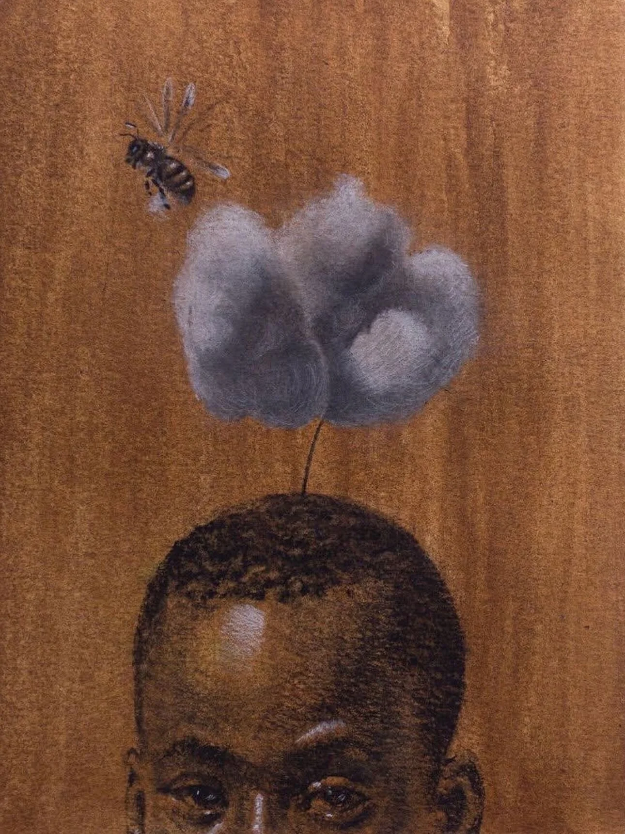 Brooklyn-based artist Prinston Nnanna (@itaddy), originally from Houston, brings intimate and subversive portraits to life through charcoal, coffee, and acrylic inks. Recurring motifs like butterflies, bees, and geometric patterns carry symbolic weig