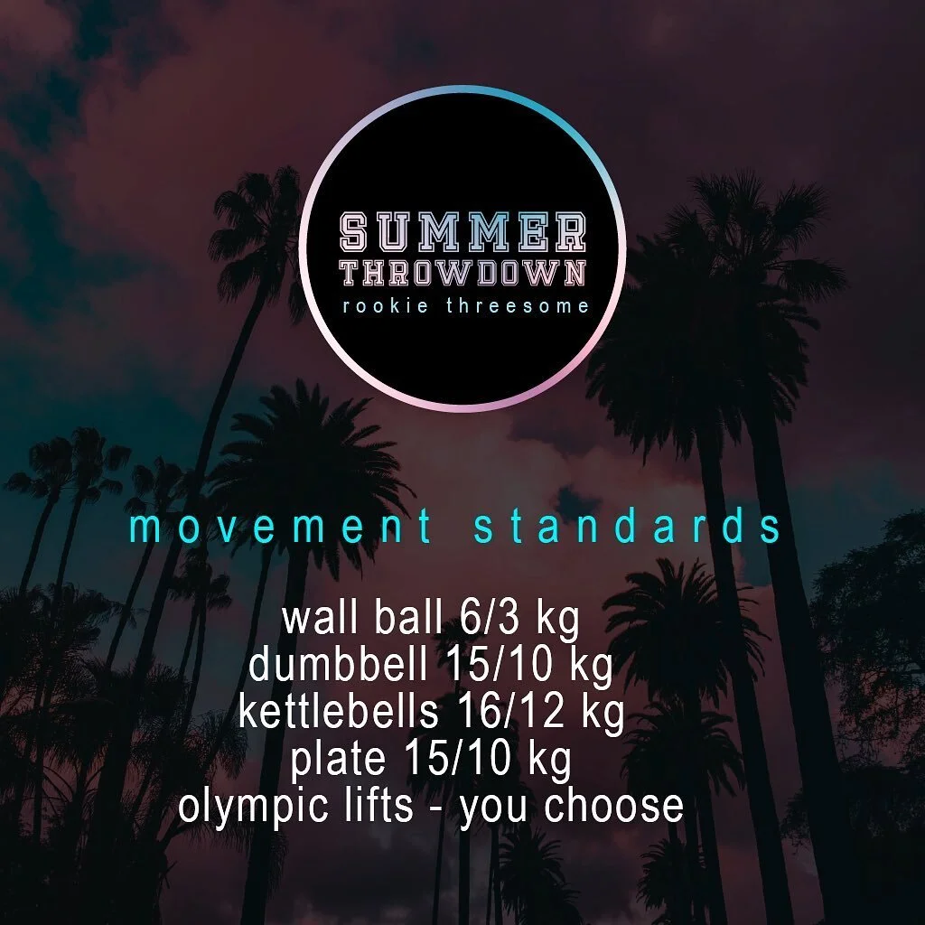 Summer Throwdown Rookie Threesome competitors&hellip;. Ideally you should feel comfortable with the following kit weights&hellip;  But that&rsquo;s not to say that these items will feature in the WODs 😏😏. Maybe they will, maybe they won&rsquo;t. An