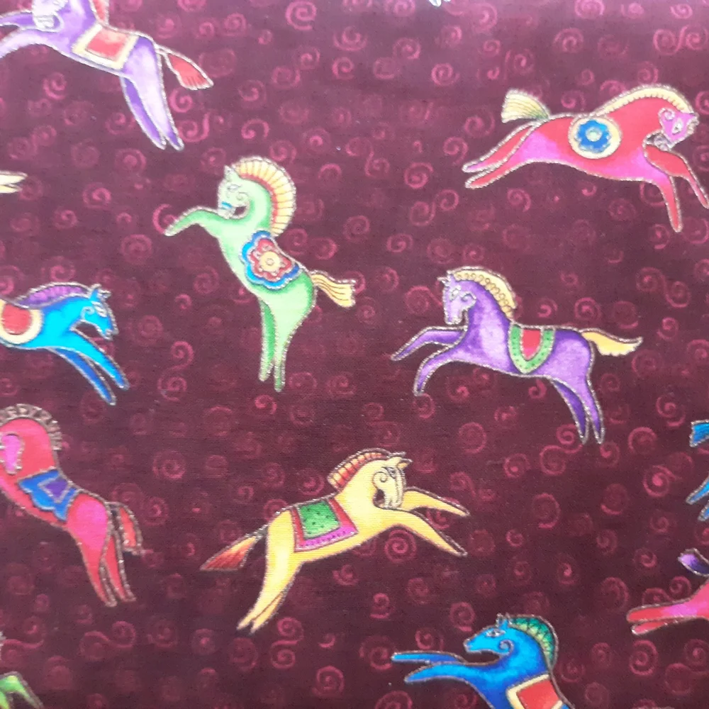 Laurel Burch Dancing Horses Burgundy Metallic by Clothworks  display picture 2