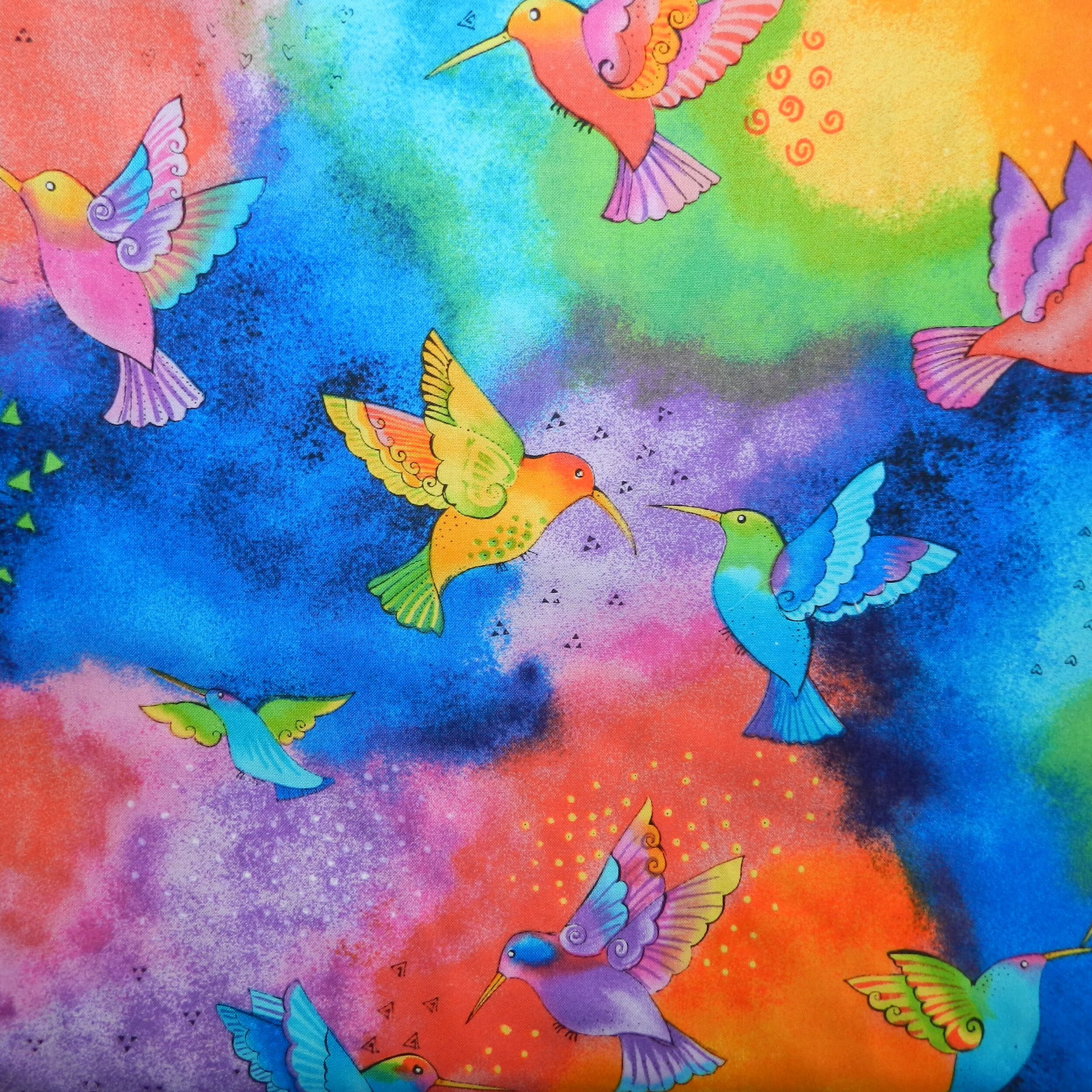 Laurel Burch Flying Colors II Hummingbirds Multi Color Turquoise Metallic.jpg