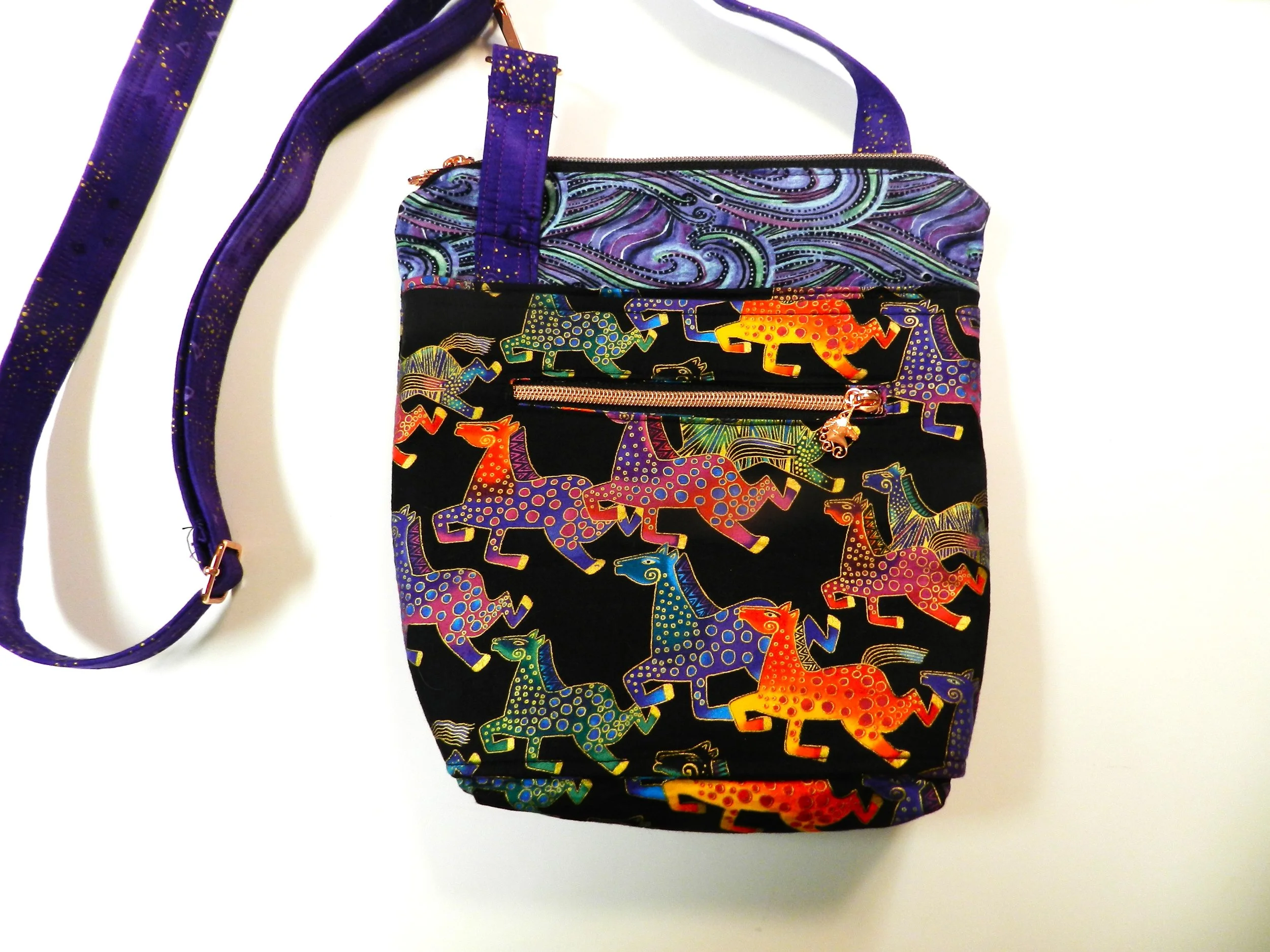 Laurel Burch Fiesta Horses Black Central Park Crossbody Bag