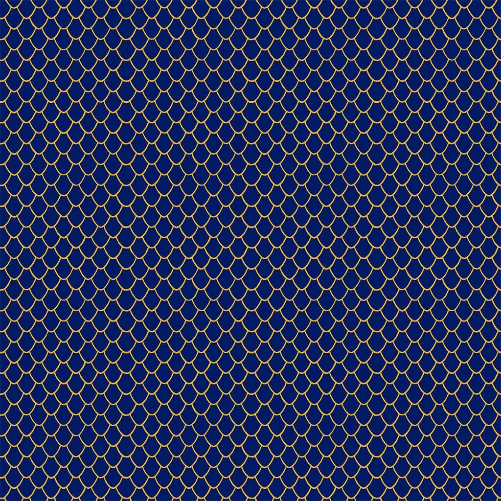 Laurel Burch Oceania Fish Scales Navy Gold Metallic by Clothworks