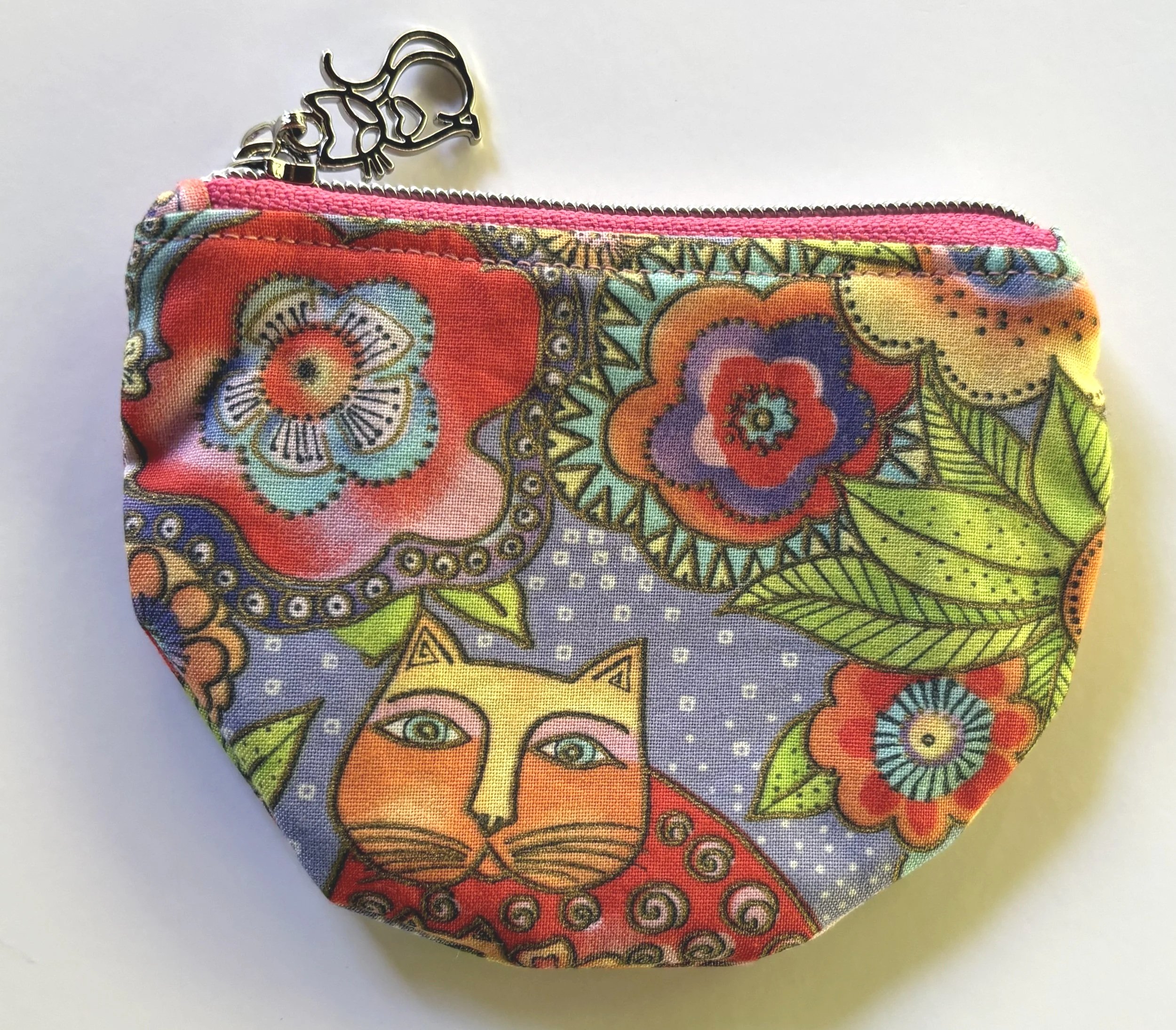 Whimsical Cat & Floral Fabric Coin Purse