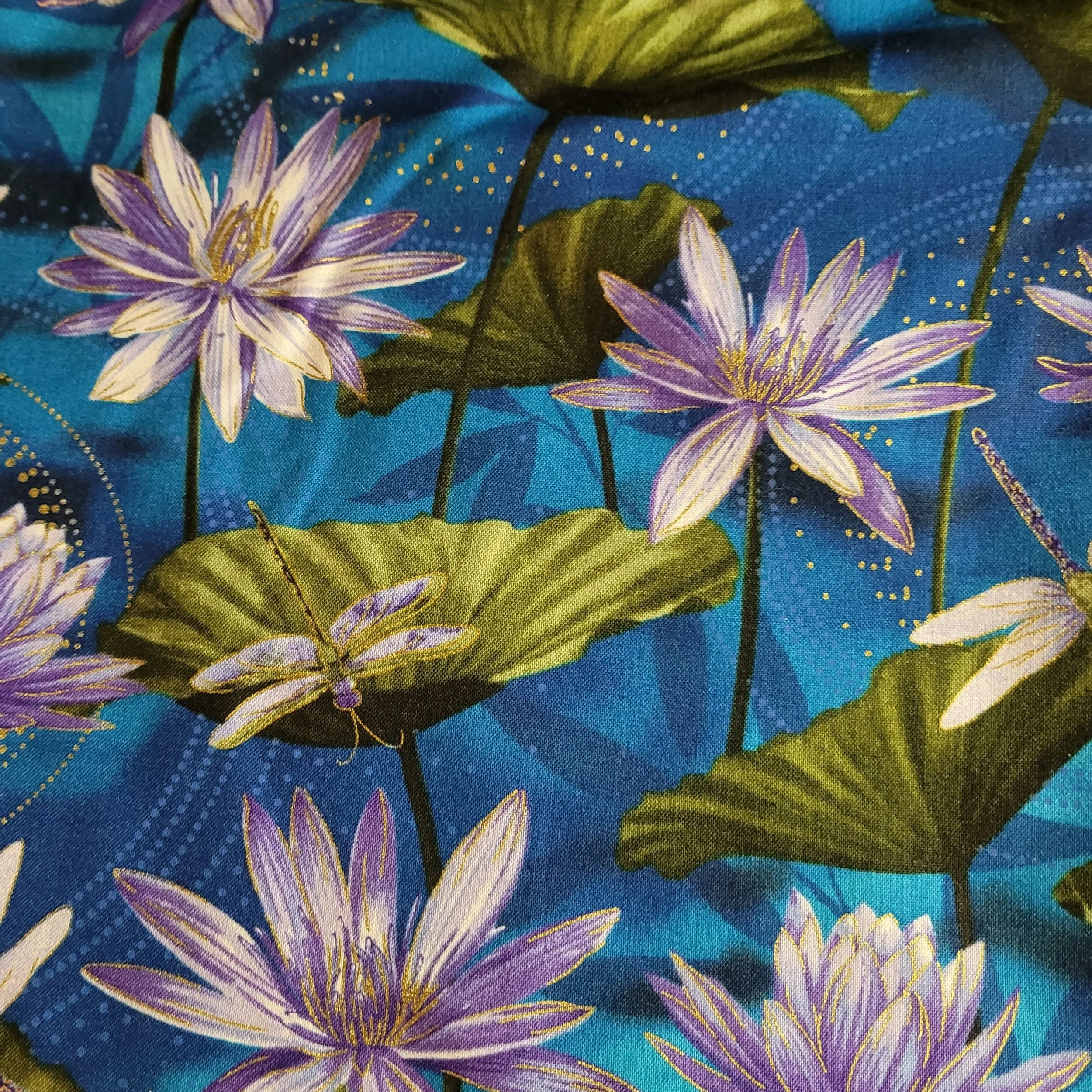 Dragonfly Dance Waterlily Pool Cobalt Blue by Kanvas Studio/Benartex