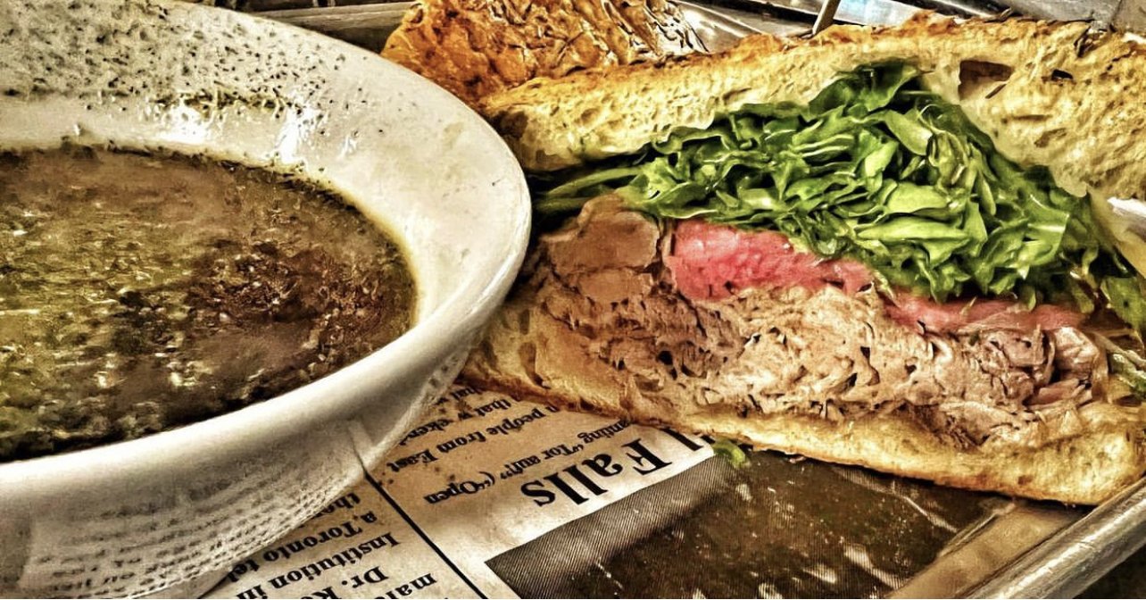 Slow cooked pork melt au jus