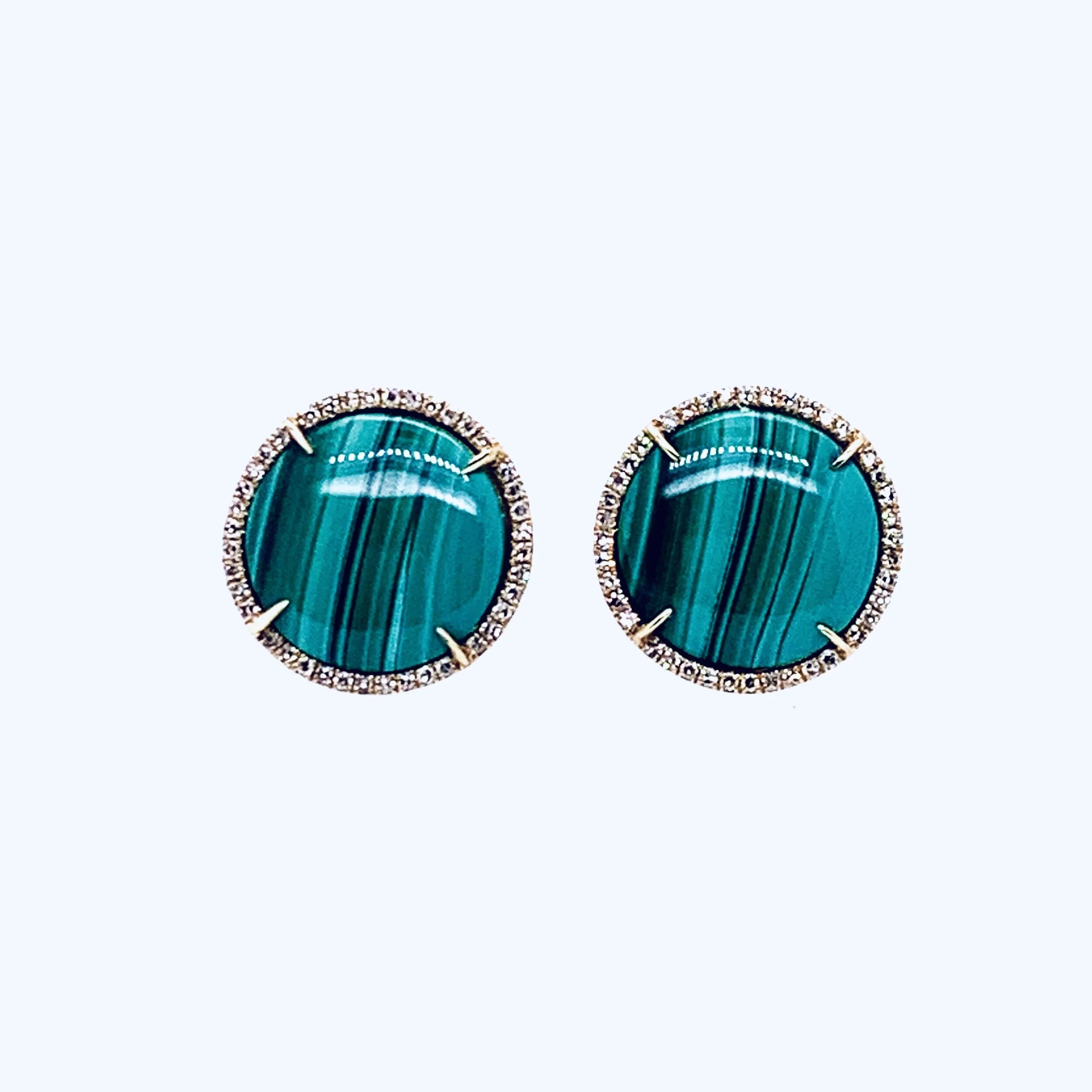 Malaquita and Diamonds Studs
