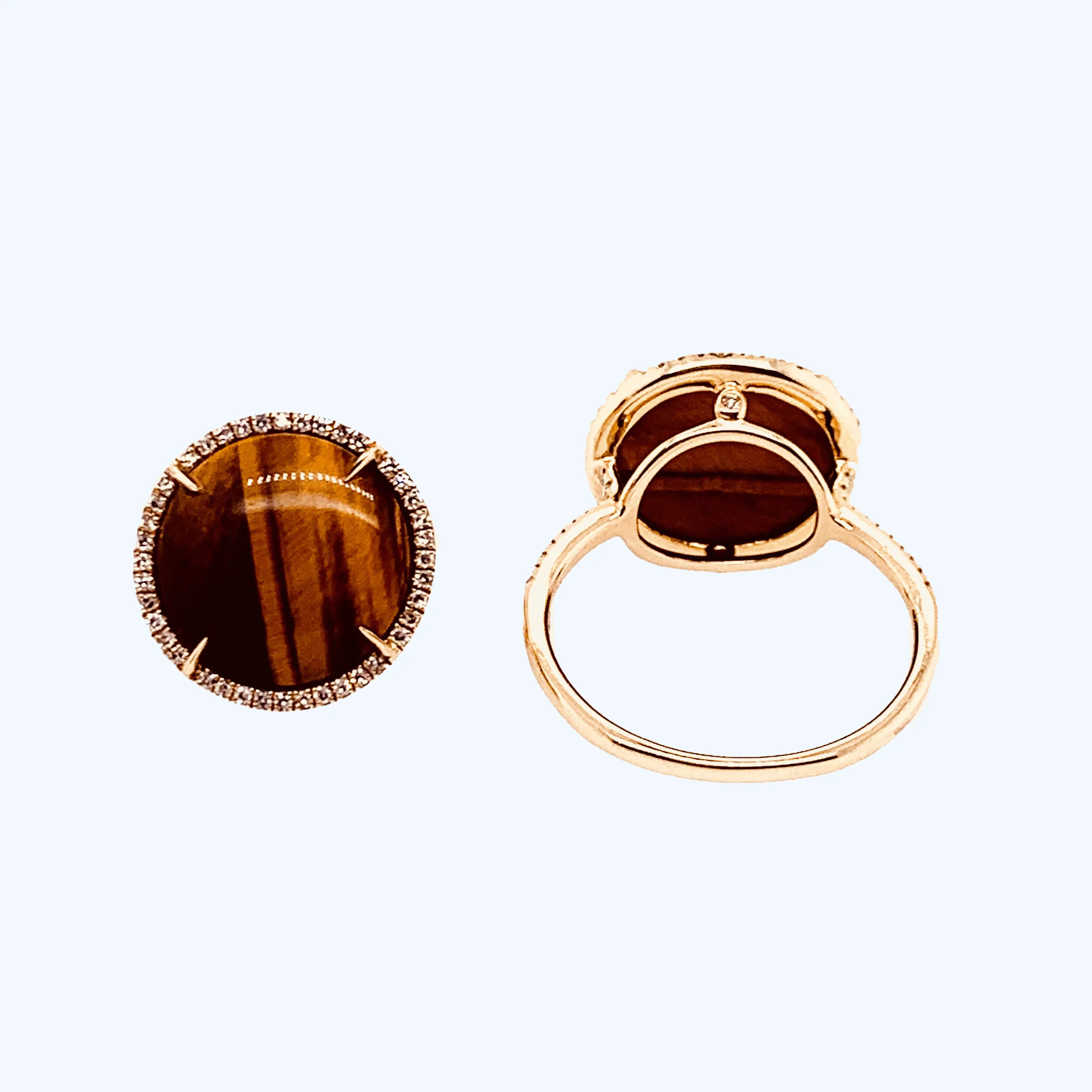 Tiger Eyes Stone and Diamond Ring