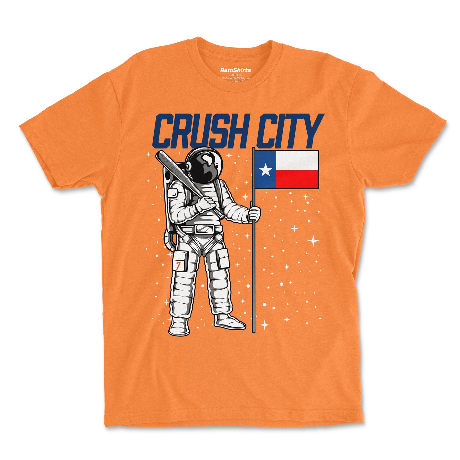 Crush City Astronaut Tee with Flag and Bat T Shirt — RamShirts