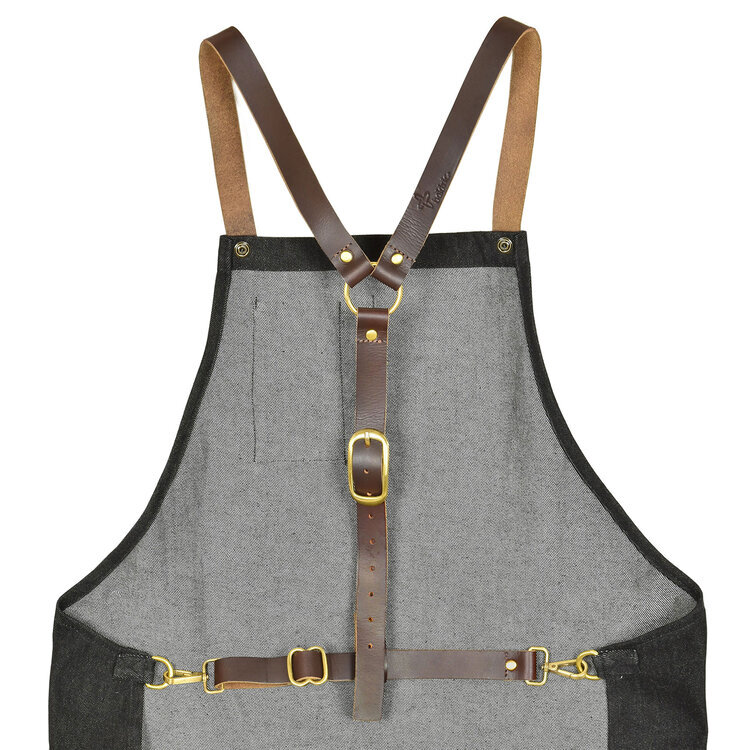 Personalised Denim kitchen Apron with Leather Straps  Giftmate
