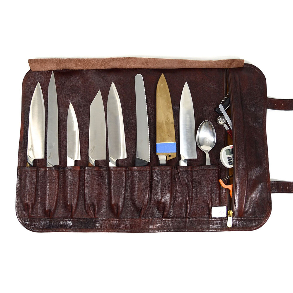 Boldric 9 Pocket Leather Knife Bag, Chef Knife Case Leather