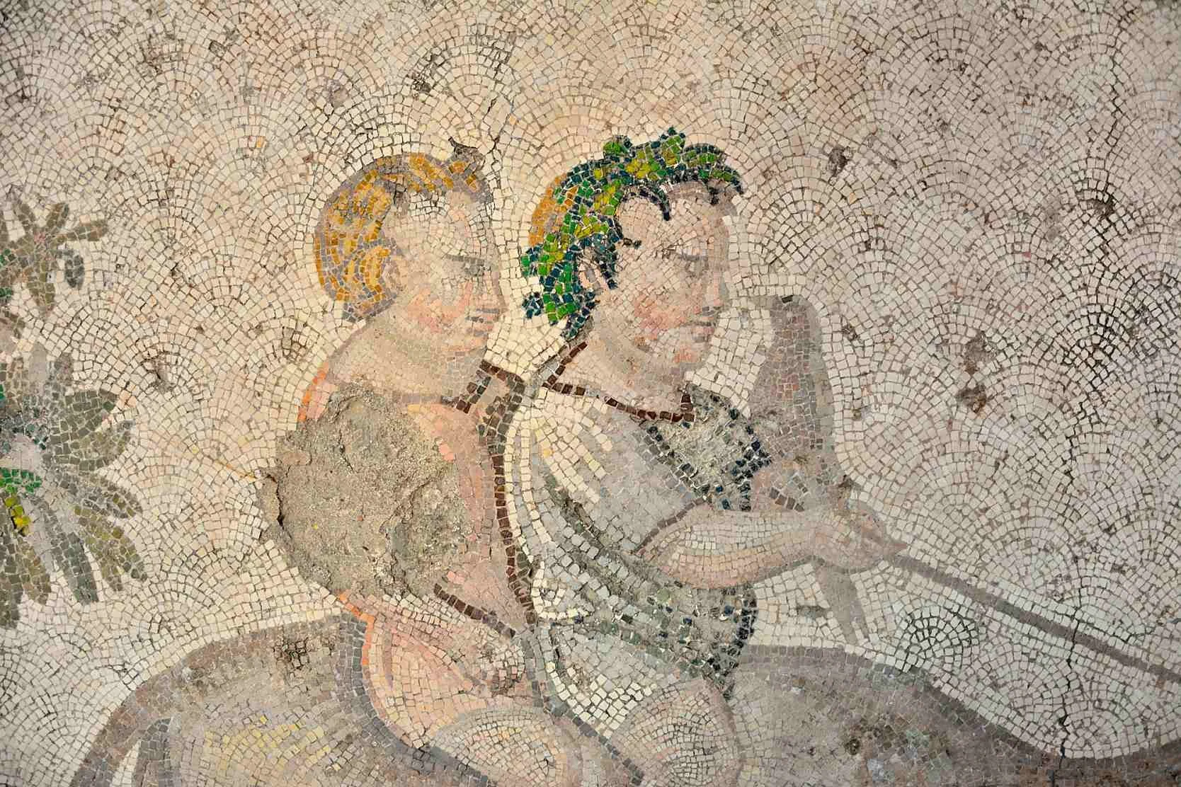 Mosaic from Byzantine Empire of children seated on a dromedary