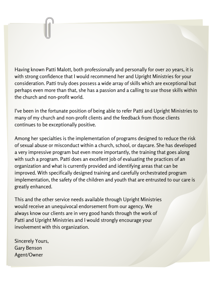 Letters Of Recommendation Upright Ministries