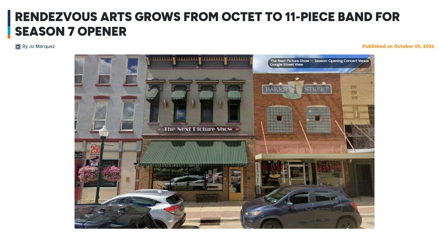 Hoodline article: Rendezvous Arts grows from octet to 11-piece band for Season 7 opener