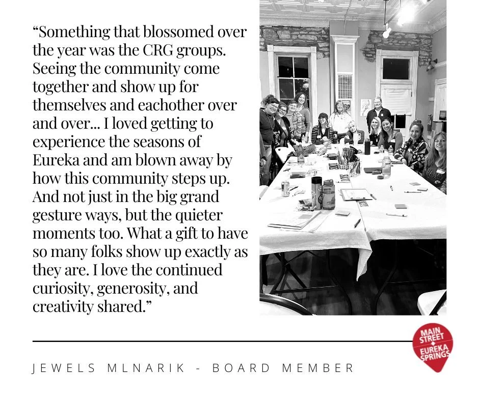Before stepping into a new year, we&rsquo;re taking time to reflect on what mattered most.
We're sharing reflections from our board members&mdash;thoughts on connection, collaboration, and community that shaped this year at Main Street Eureka Springs