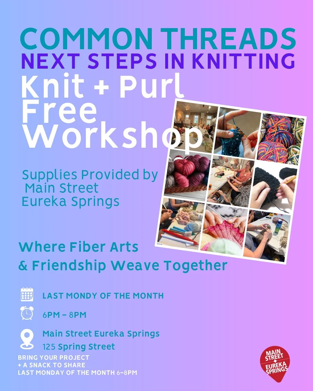 Ready to take the next step in knitting? 🧶
Join us for a FREE Knit + Purl Workshop as part of Common Threads&mdash;our monthly fiber gathering where creativity and connection go hand in hand.
✨ Supplies provided
✨ Beginner-friendly
✨ Come as you are